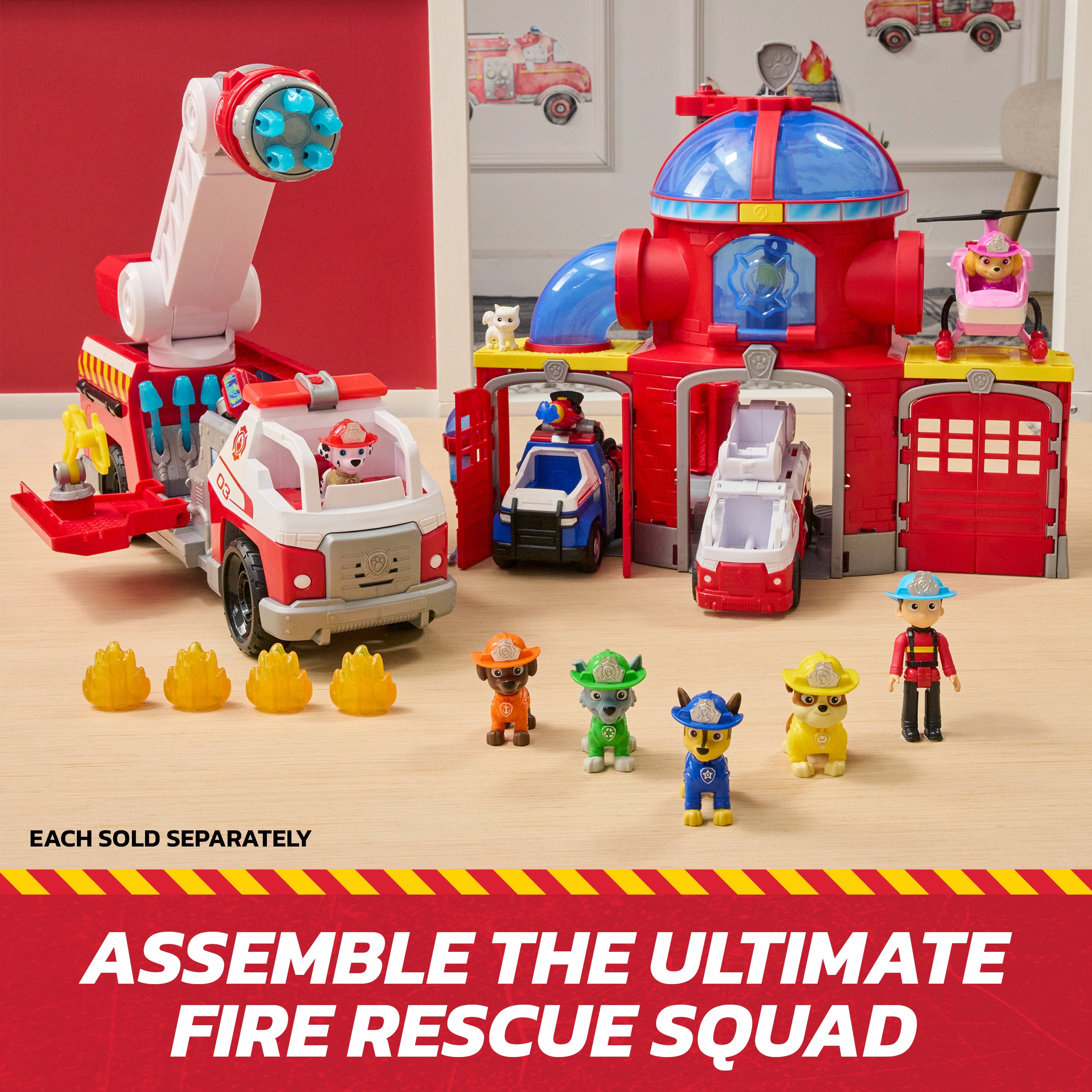 PAW Patrol Fire Rescue Team Pack with 7 Collectible Action Figures, Including Ryder & 6 PAW Patrol Pups, Kids Toys for Boys & Girls Ages 3 and Up
