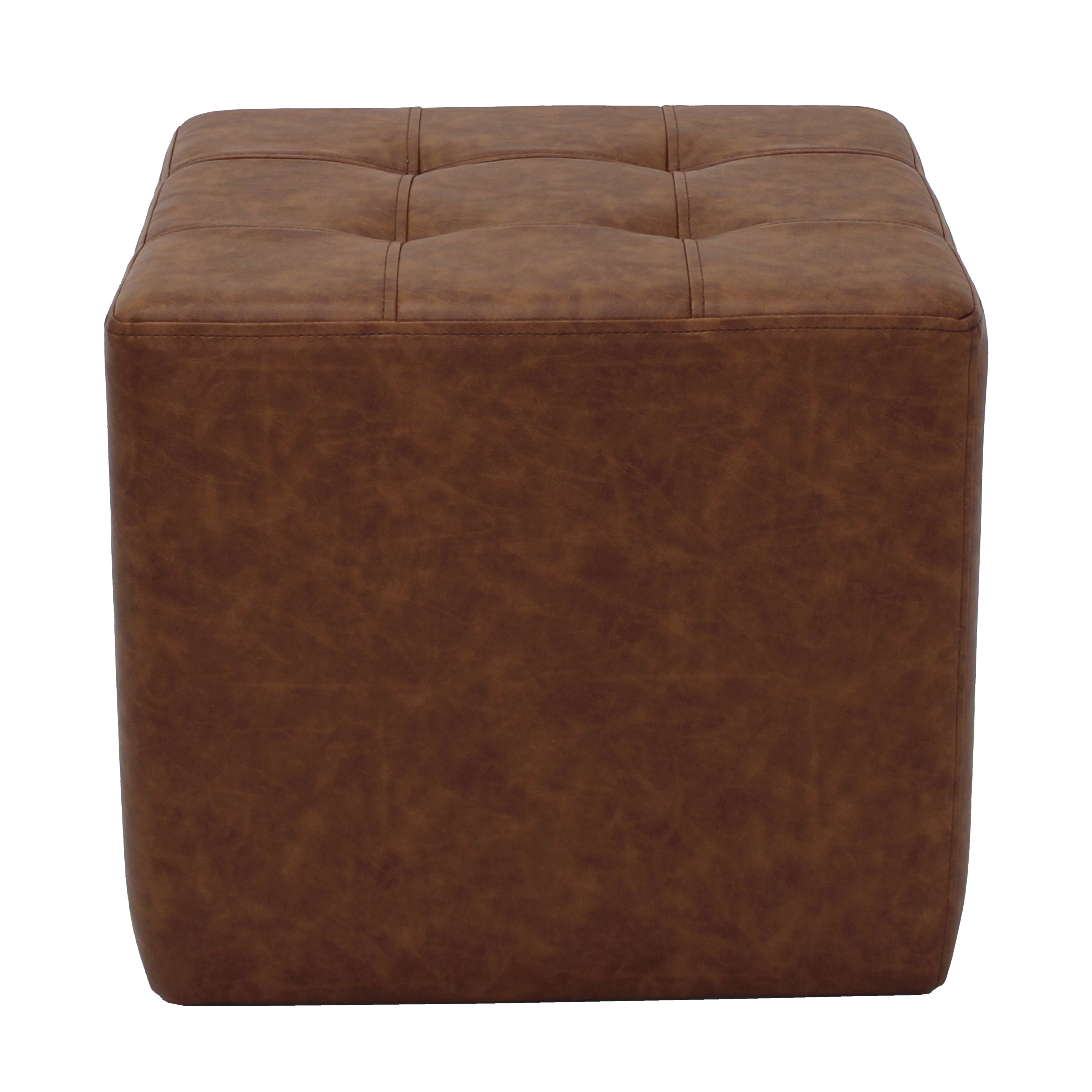 Rustic Tufted Square Ottoman 16" Height - Hazelnut