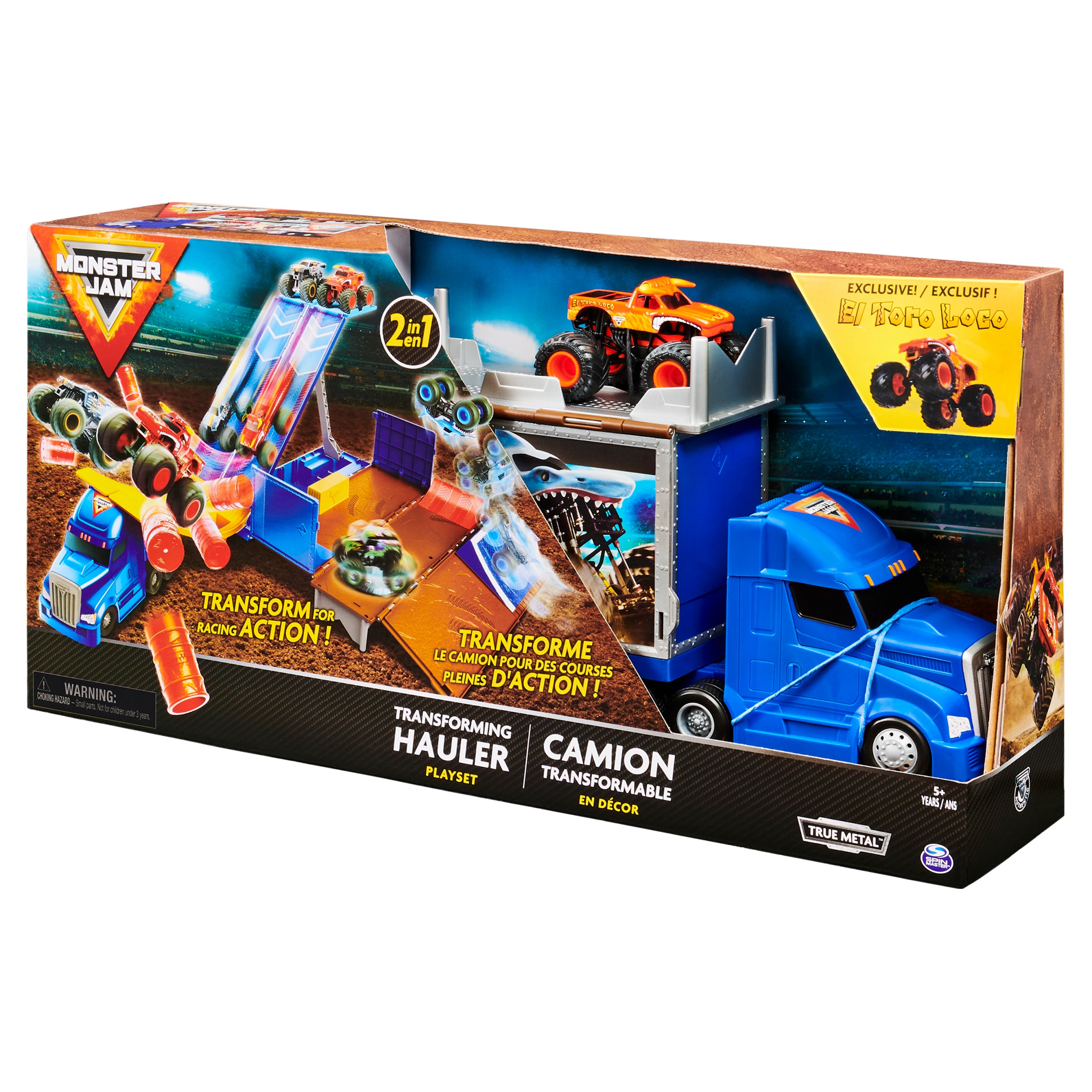 Monster Jam, Transforming Hauler Playset and Storage with Exclusive El Toro Loco Monster Truck, 1:64 Scale, Kids Toys for Boys and Girls Ages 4 and Up