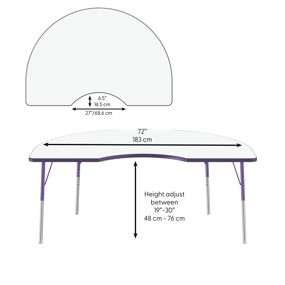 48" x 72" Kidney Dry-Erase Activity Table with Adjustable Standard Swivel Glide Legs - Whiteboard/Eggplant/Purple