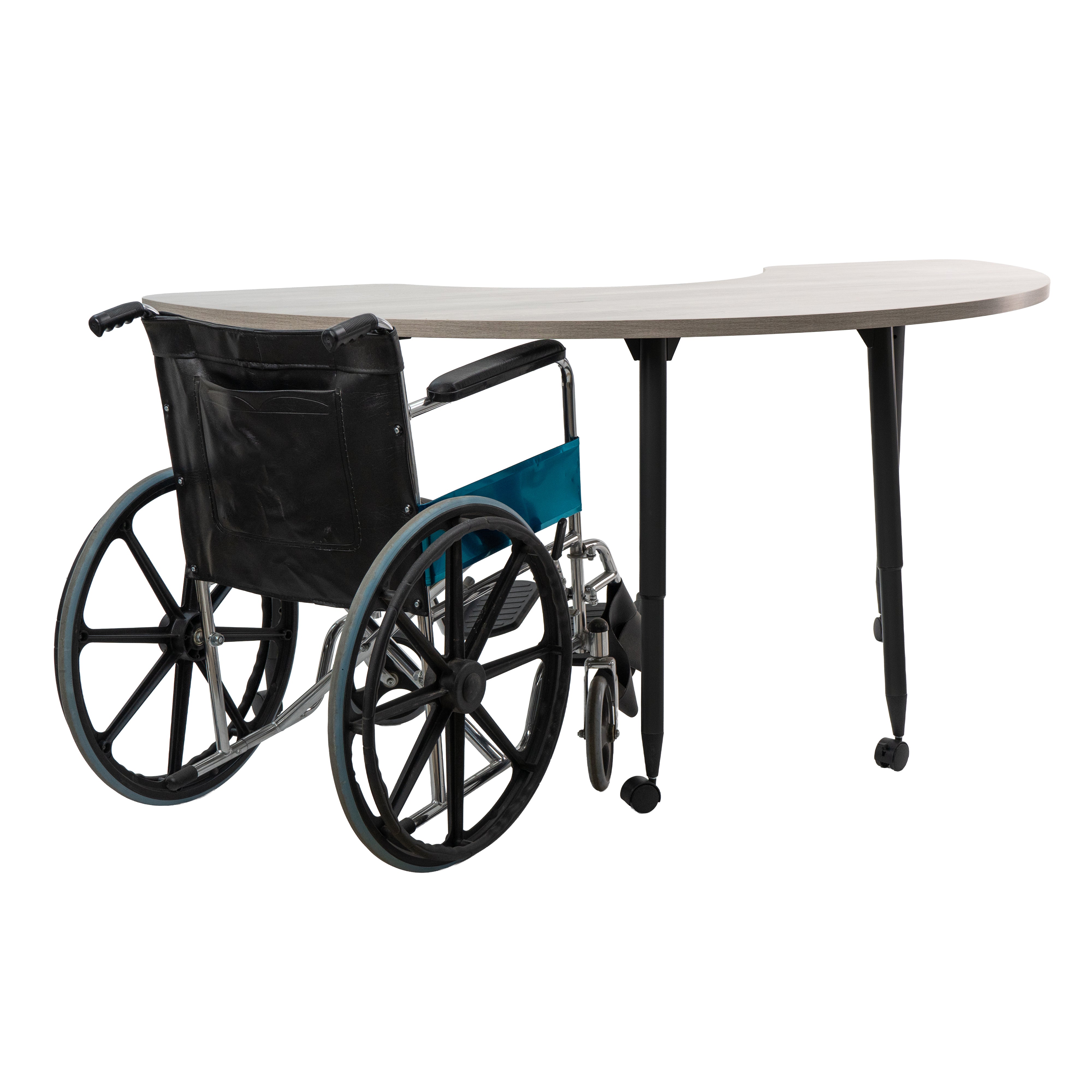 Adapte 36" x 72" Half Moon Woodgrain Activity Table with Adjustable Tapered Legs - Light Gray Wood/Black