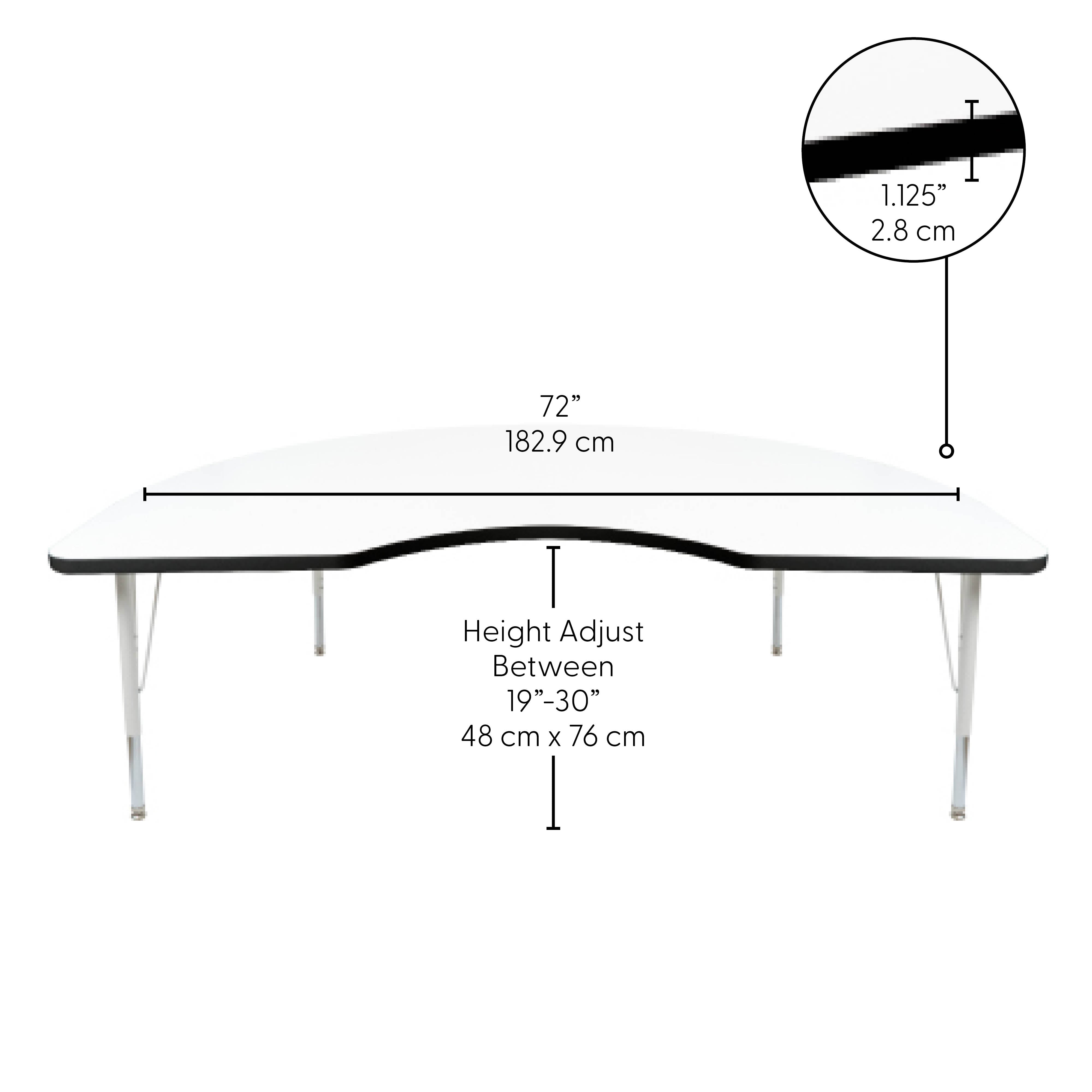 48" x 72" Kidney Thermofused Activity Table with Adjustable Standard Swivel Glide Legs - White/Black/White