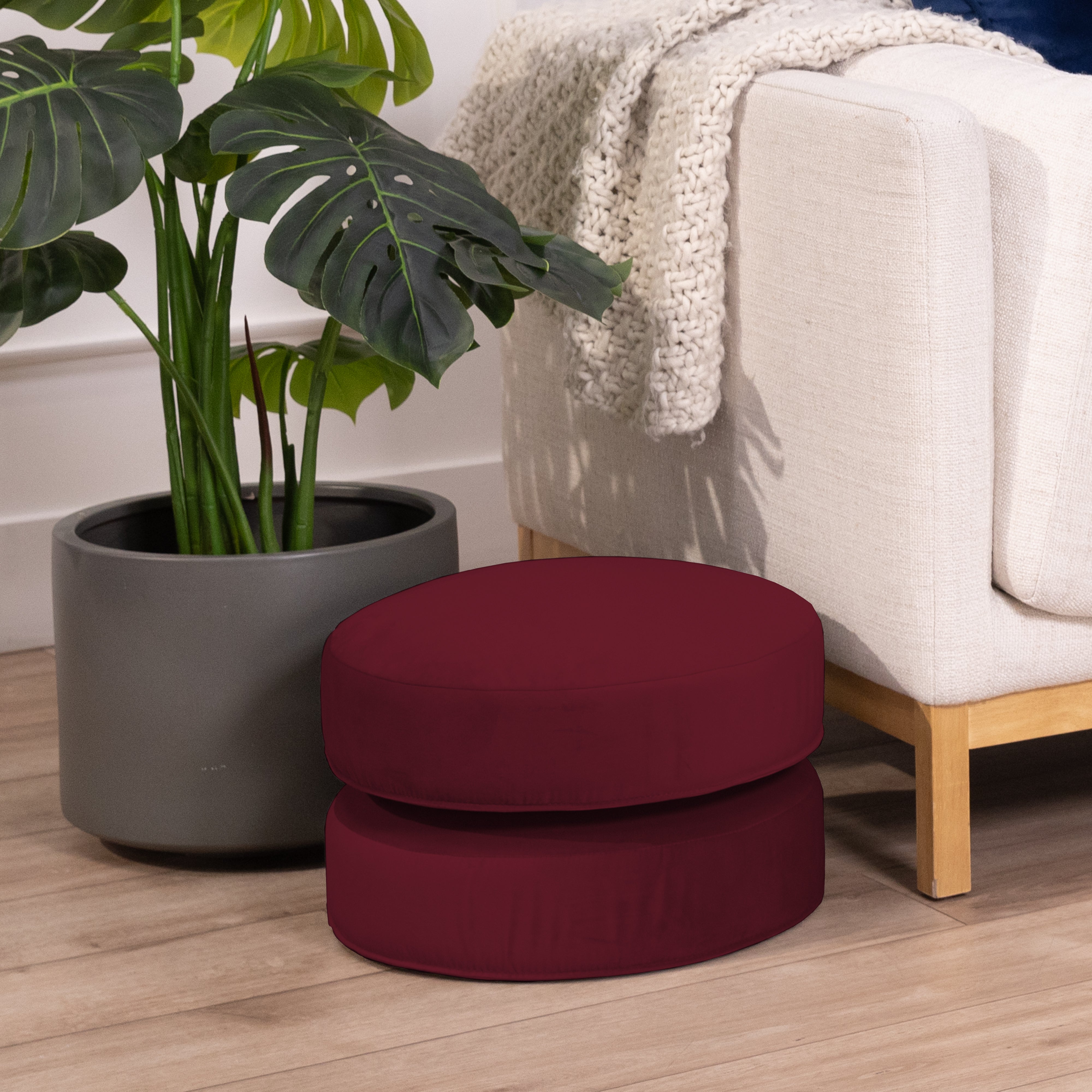 Overstuffed Microfiber Floor Cushions, 2-Piece - Bordeaux