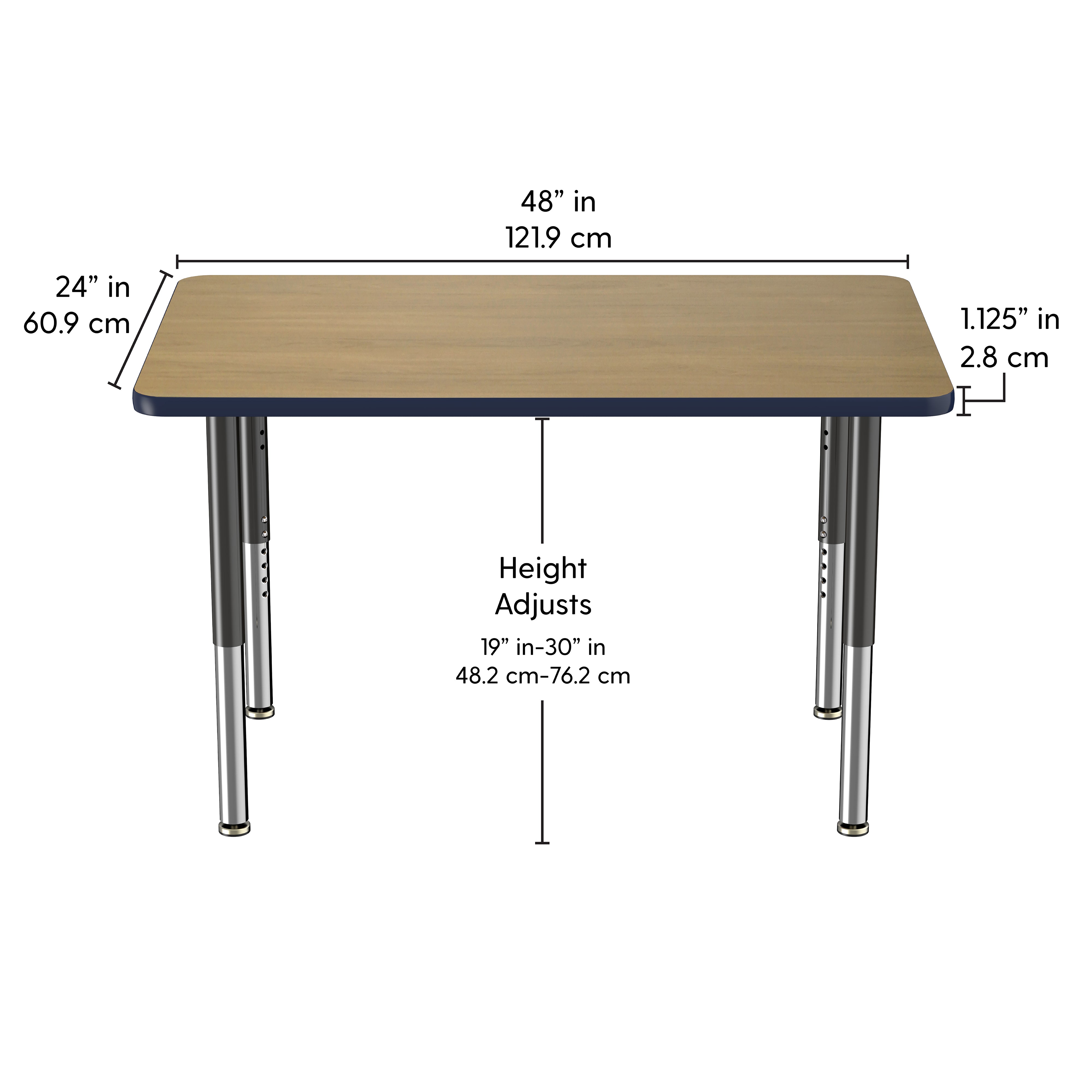 30" x 48" Rectangle T-Molding Activity Table with Adjustable Super Legs - Pasadena Oak/Navy/Black