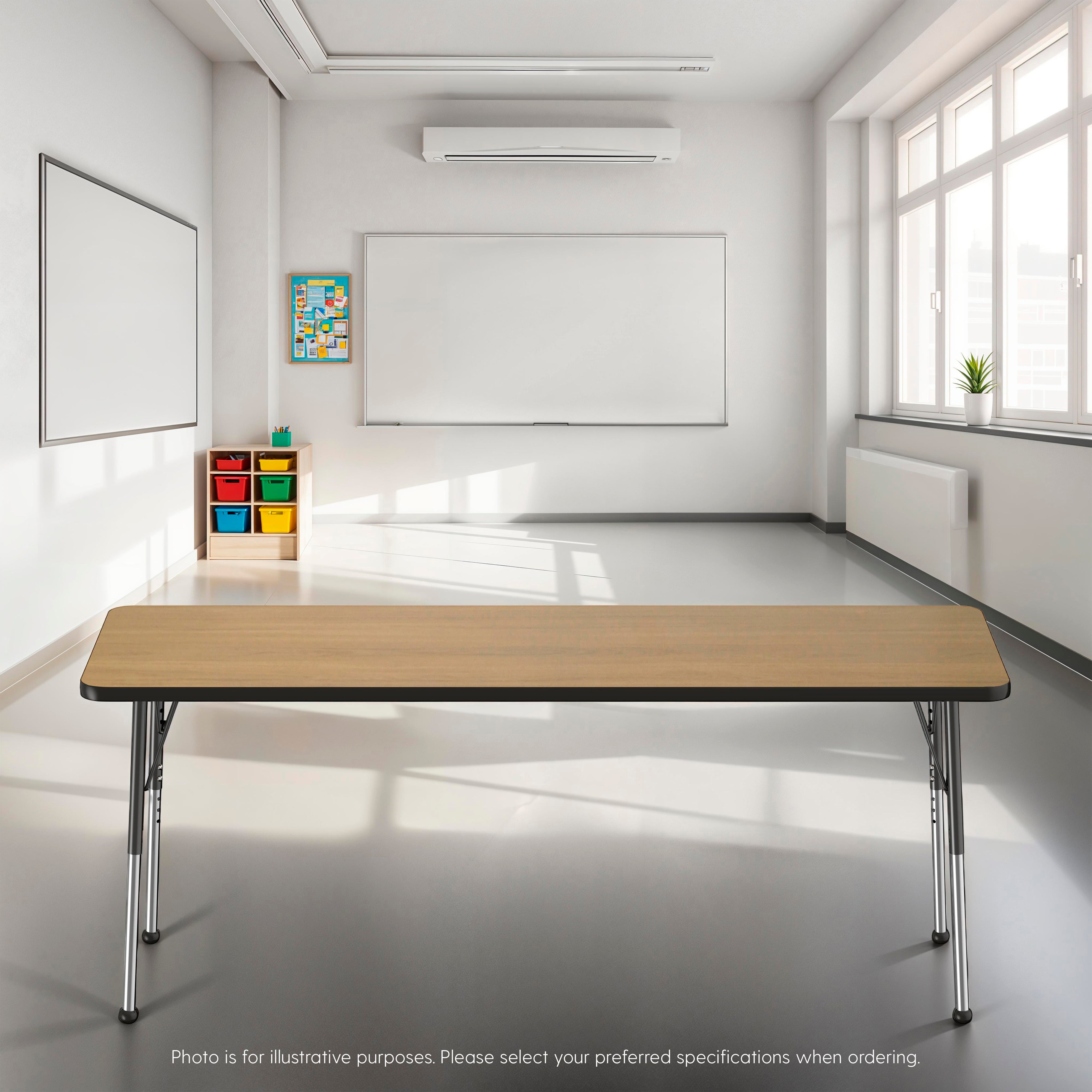 24" x 72" Rectangle T-Molding Activity Table with Adjustable Standard Ball Glide Legs - Pasadena Oak/Black