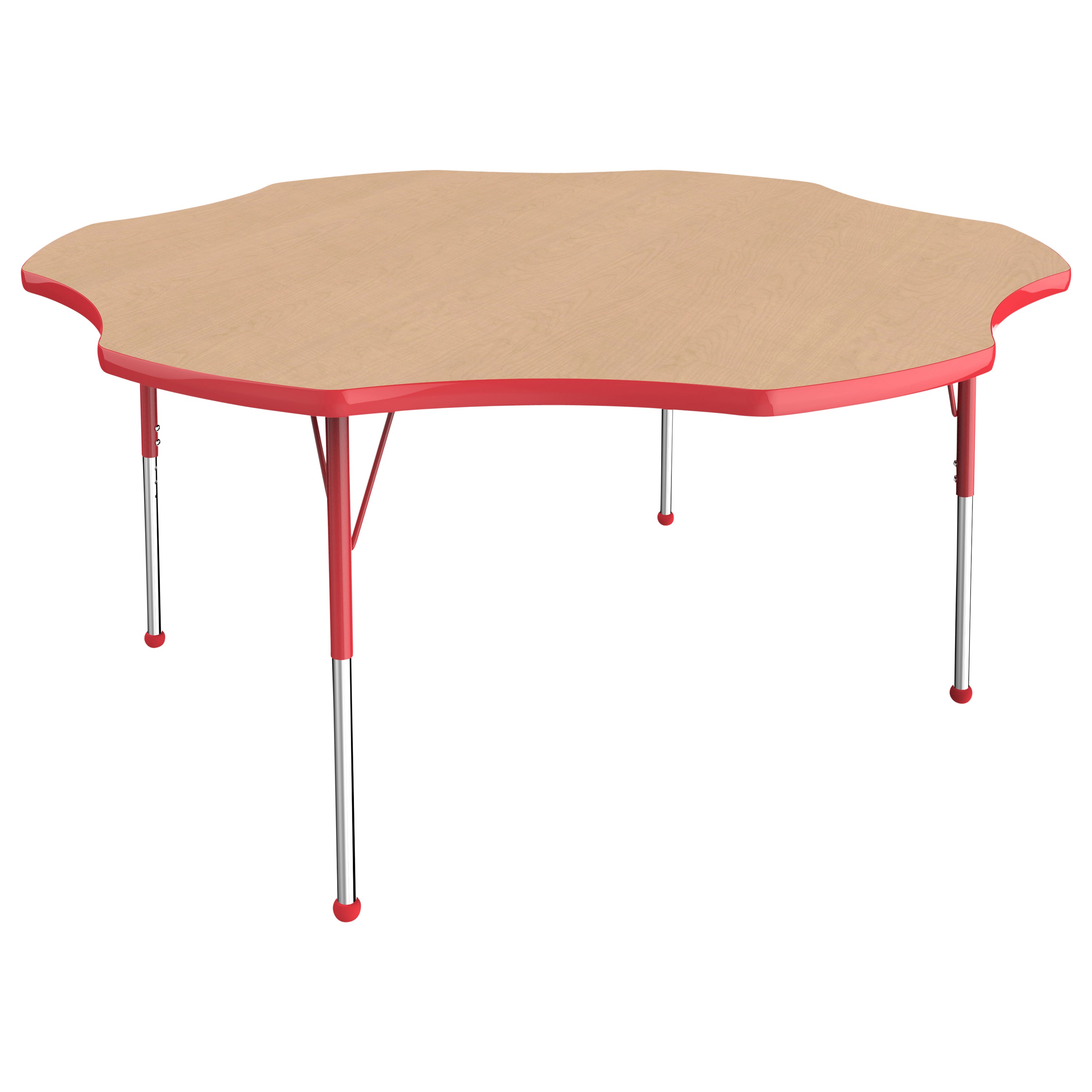 60" x 60" Flower T-Molding Activity Table with Adjustable Standard Ball Glide Legs - Maple/Red