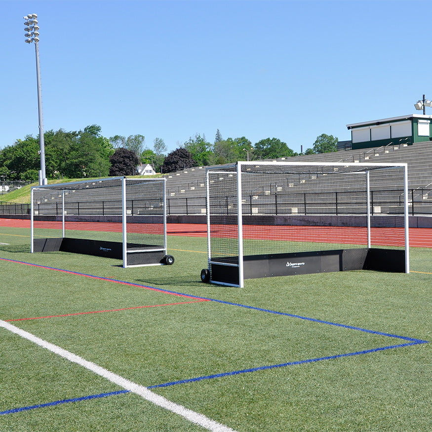 Field Hockey Goal Package (2 in. x 2 in. Square Aluminum with Bottom Boards) - Official  (7 ft.H x 12 ft.W x 4 ft.D) - NFHS, NCAA, FIH Compliant