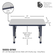 24" x 36" Rectangle T-Molding Activity Table with Adjustable Chunky Legs - Gray/Navy
