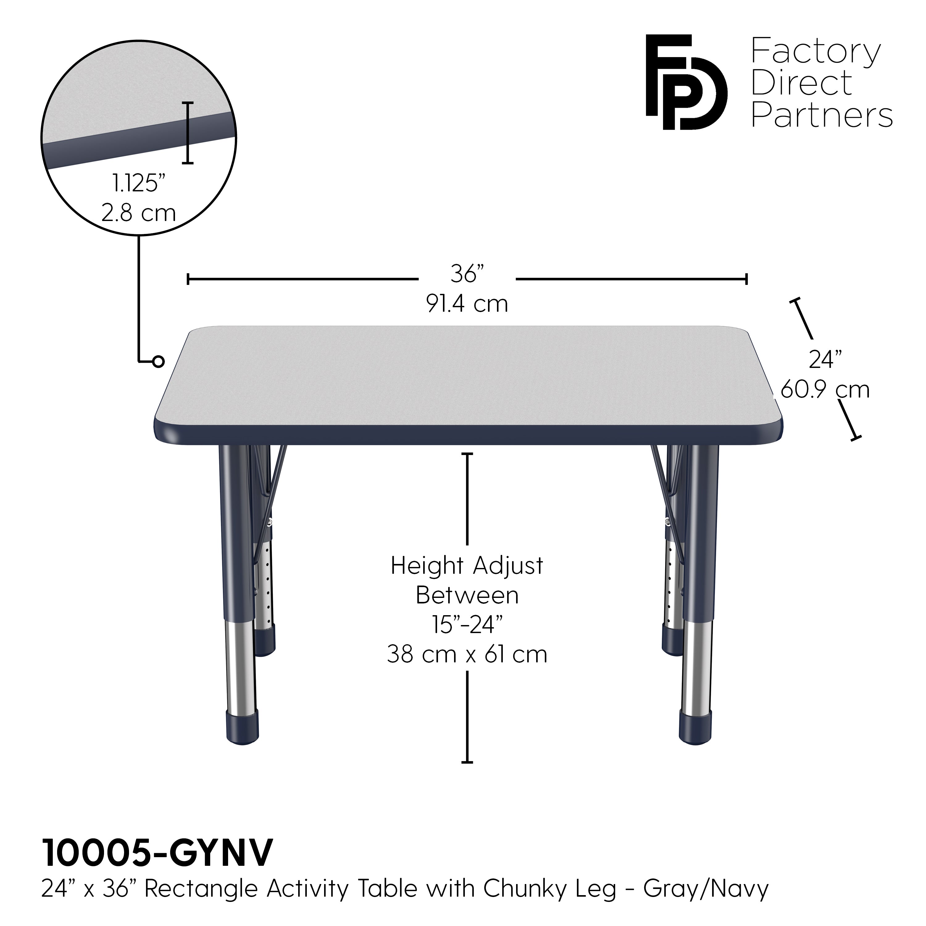 24" x 36" Rectangle T-Molding Activity Table with Adjustable Chunky Legs - Gray/Navy