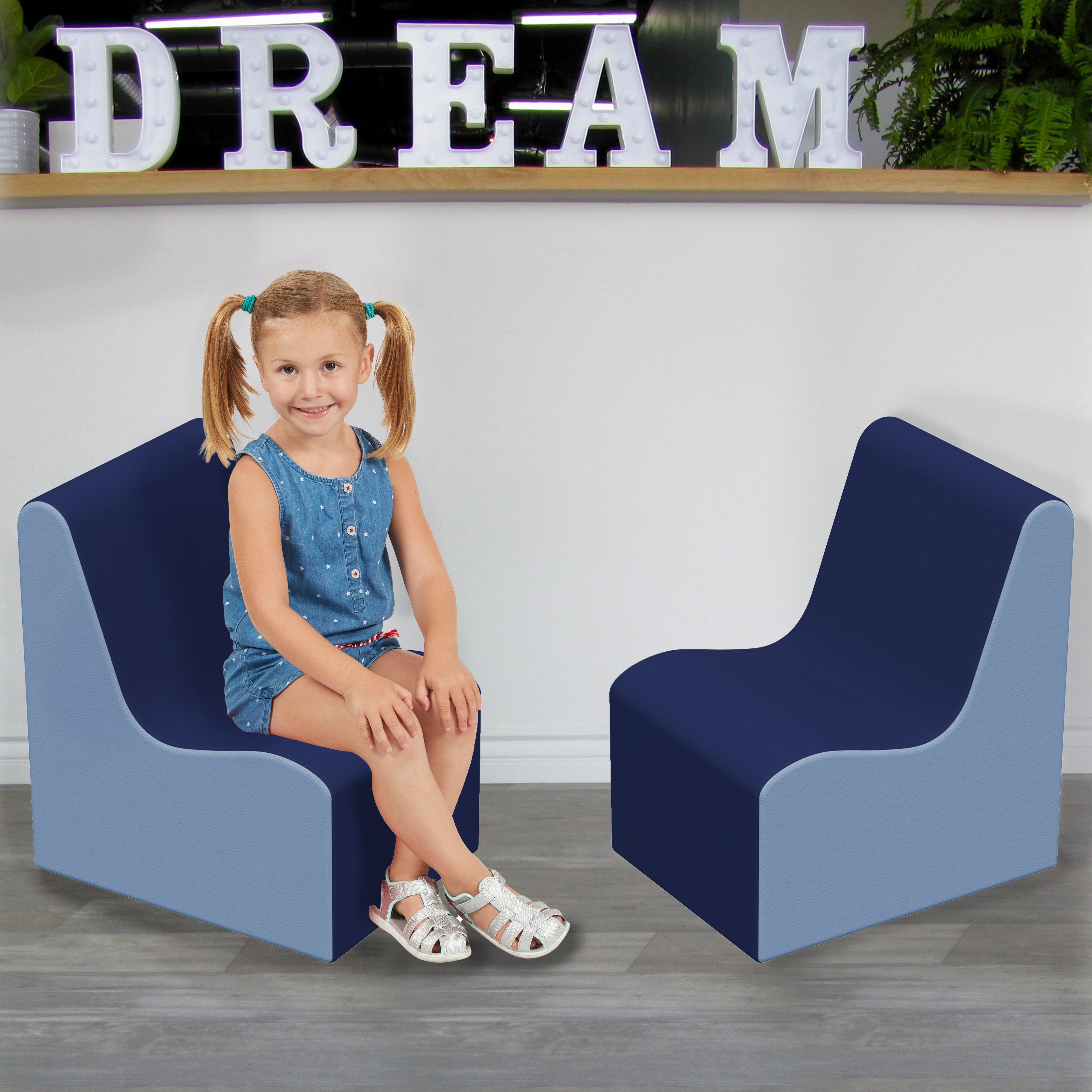 SoftScape Wave Preschool Chairs, 2-Piece - Navy/Powder Blue