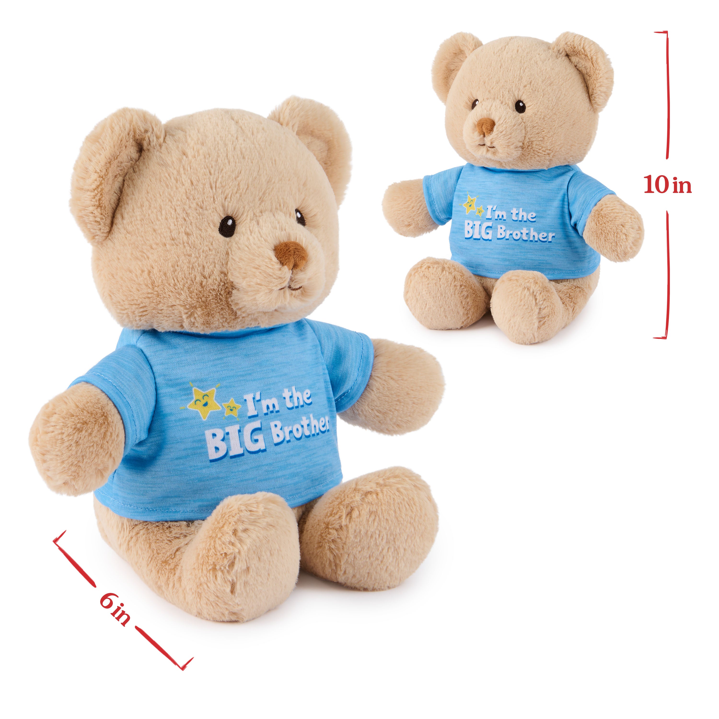GUND “I'm the Big Brother” Sustainable Message Bear with Blue T-Shirt, Teddy Bear Made from 100% Recycled Materials for Ages 1 and Up, Tan, 12”