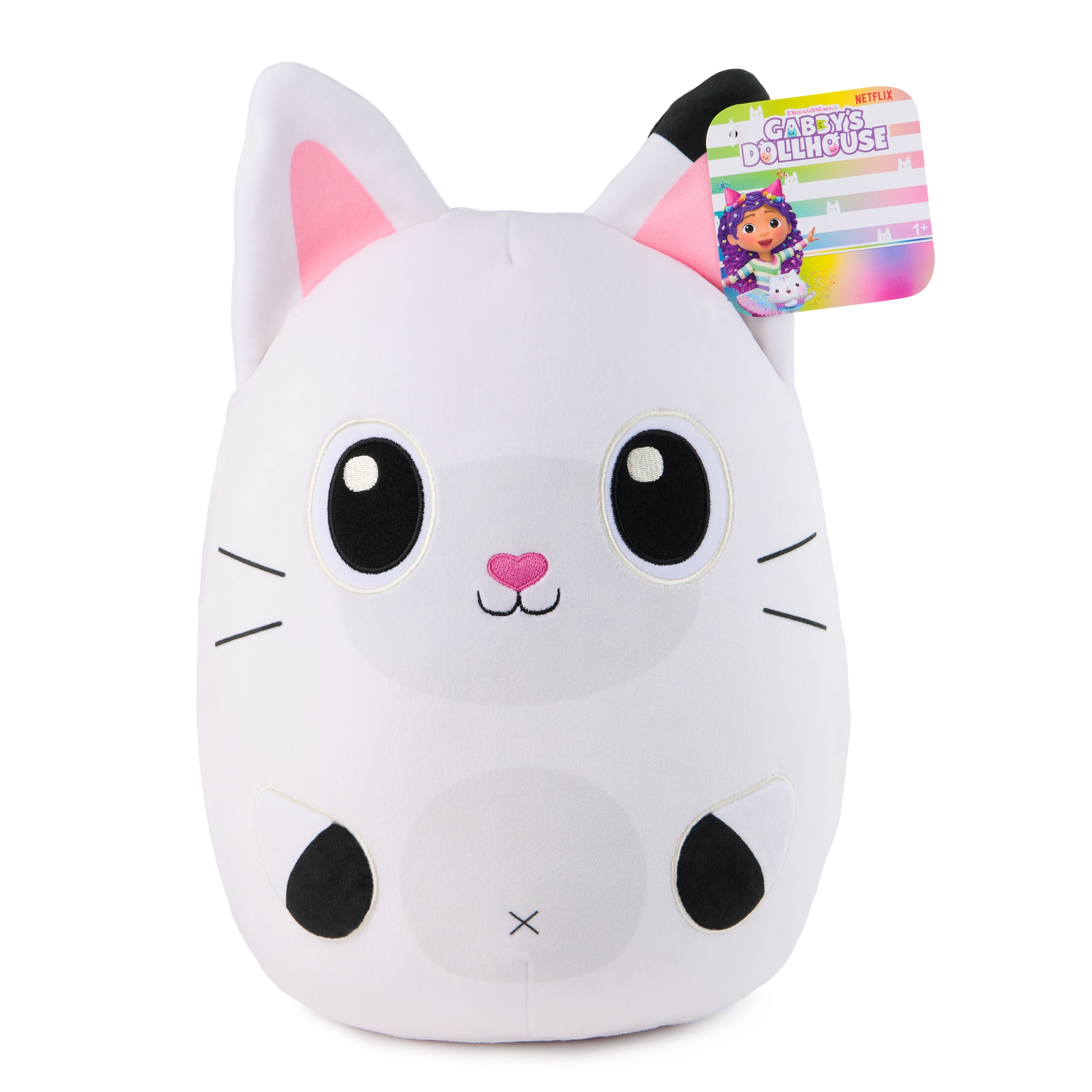 Gabby’s Dollhouse Official Pandy Paws Squishy Plush Toy, Cat Stuffed Animal, Squishy Toys for Ages 1 & Up, White, 12”