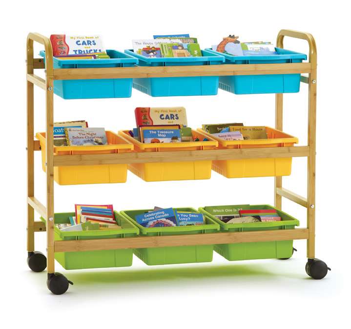 Book Browser Cart W/Cool Color Tubs