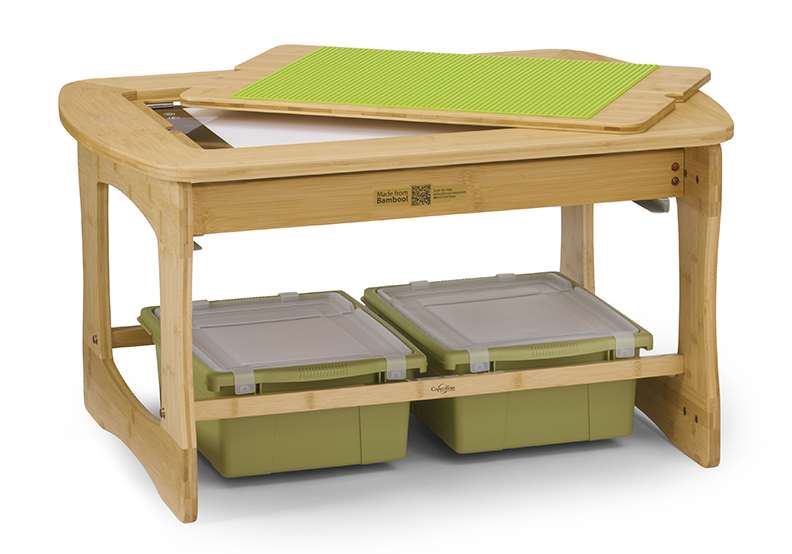 Bamboo Sensory Light Table with Sage tubs