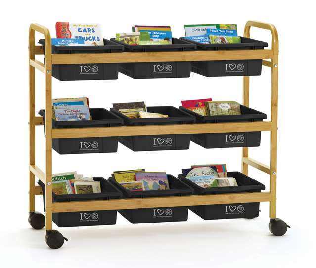 Book Browser Cart W/Recycled Tubs - 37 1/2" (95 cm) H x 41" (104 cm) W x 16" (41 cm) D