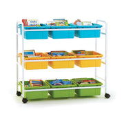 Book Browser Cart with 6 Divided & 3 Open Tubs