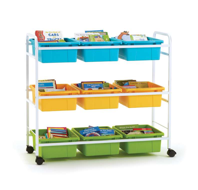 Book Browser Cart with 6 Divided & 3 Open Tubs