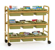 Book Browser Cart W/Sage Tubs