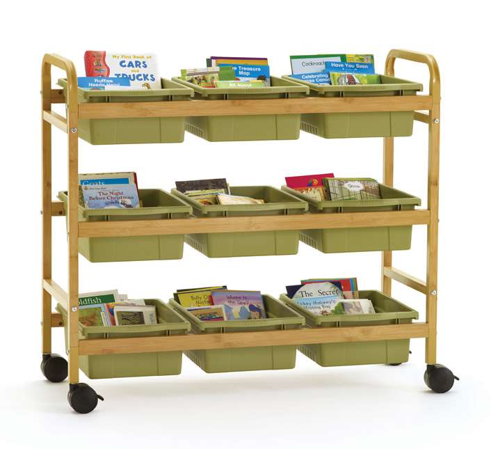 Book Browser Cart W/Sage Tubs
