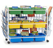 Deluxe Book Browser Cart with Book Displays, 6 Divided & 3 Open Tubs - 36 1/2"(93cm) H x 49"(124cm) W x 21"(53cm) D