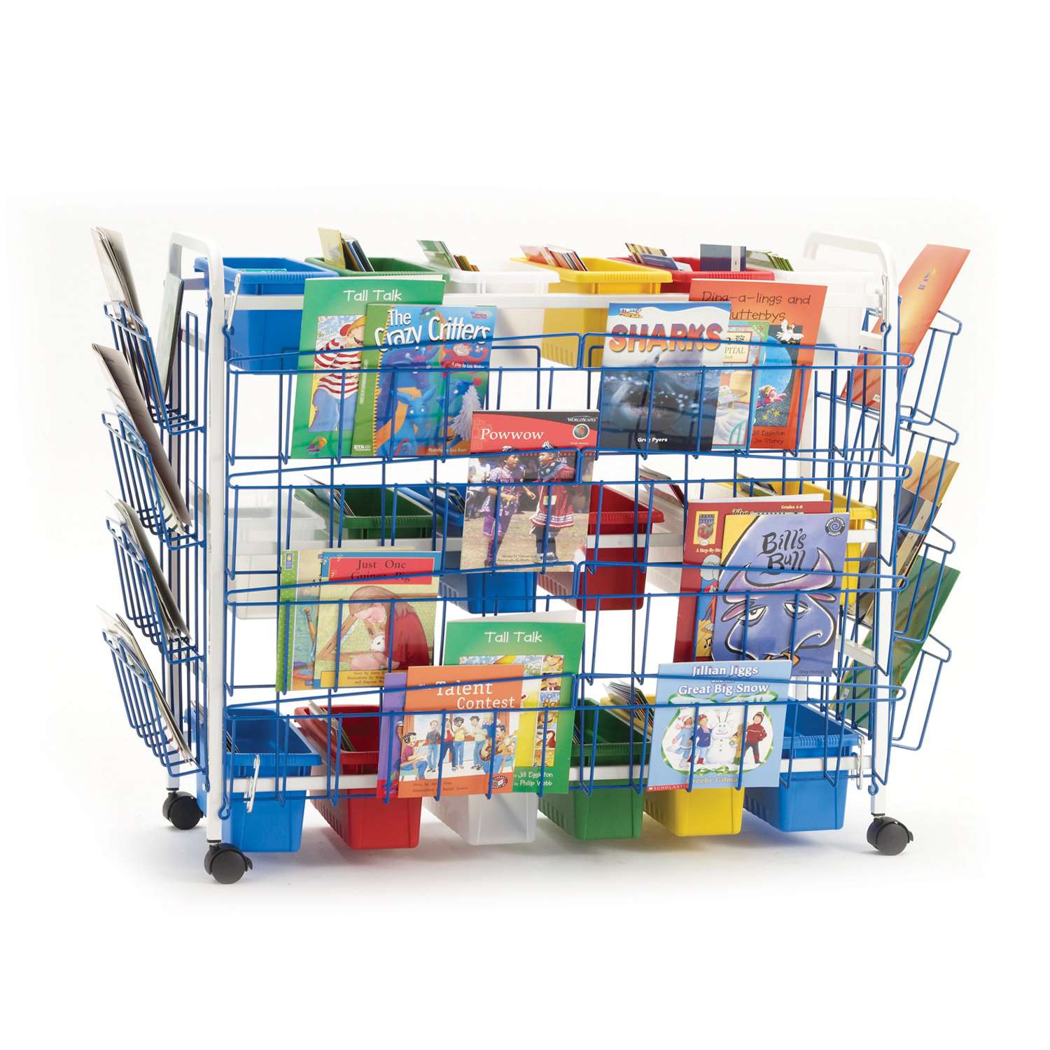 Deluxe Book Browser Cart with Book Displays & 18 Small Tubs - 36 1/2"(93 cm) H x 49"(124cm) W x 21"(53cm)