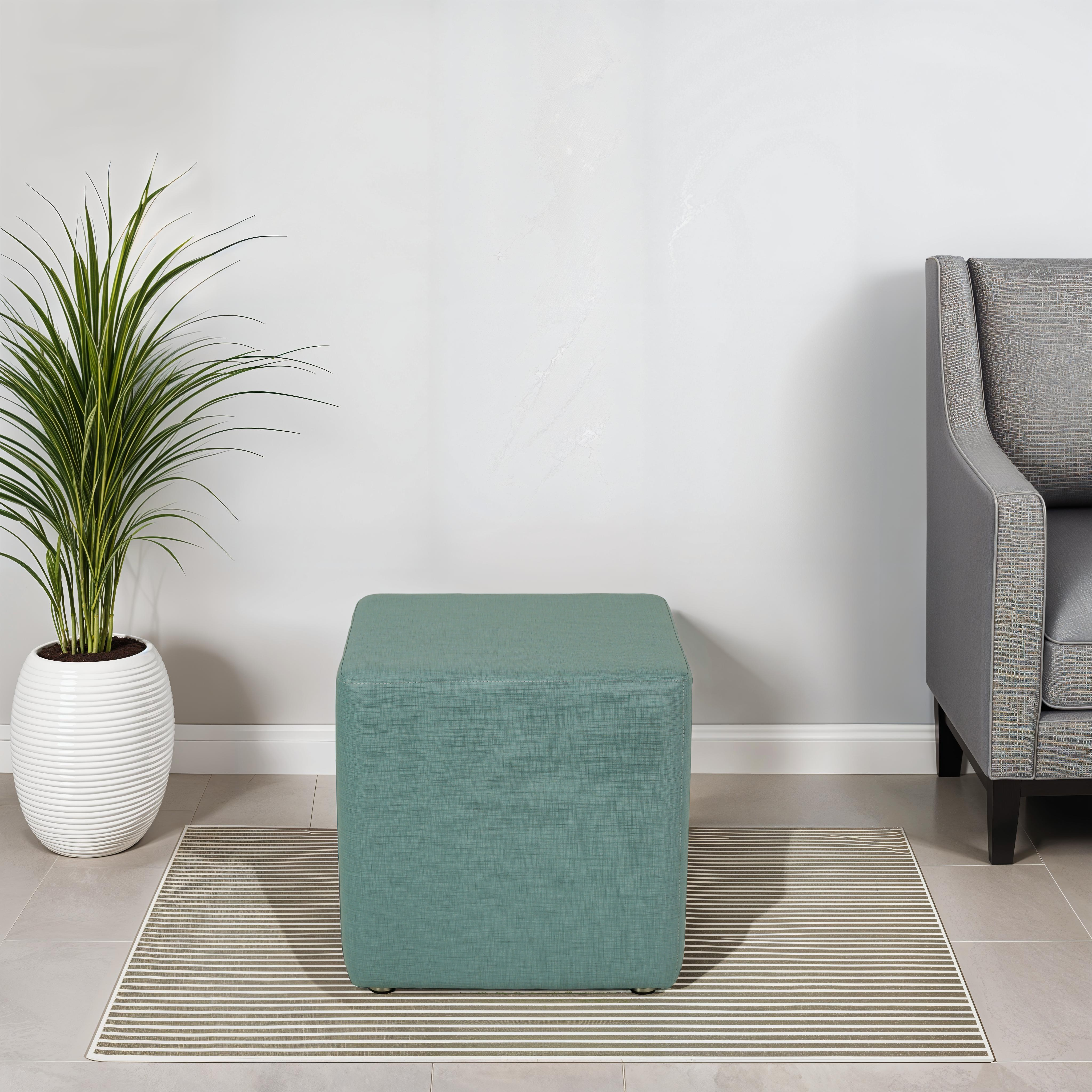 Pro Series Upholstered Square Ottoman 18" Height - Sky Blue Crosshatch