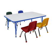 30" x 48" Rectangle Dry-Erase Activity Table with Standard Legs and 10" Stack Chairs with Ball Glides, 5-Piece Set - Whiteboard/Blue/Assorted