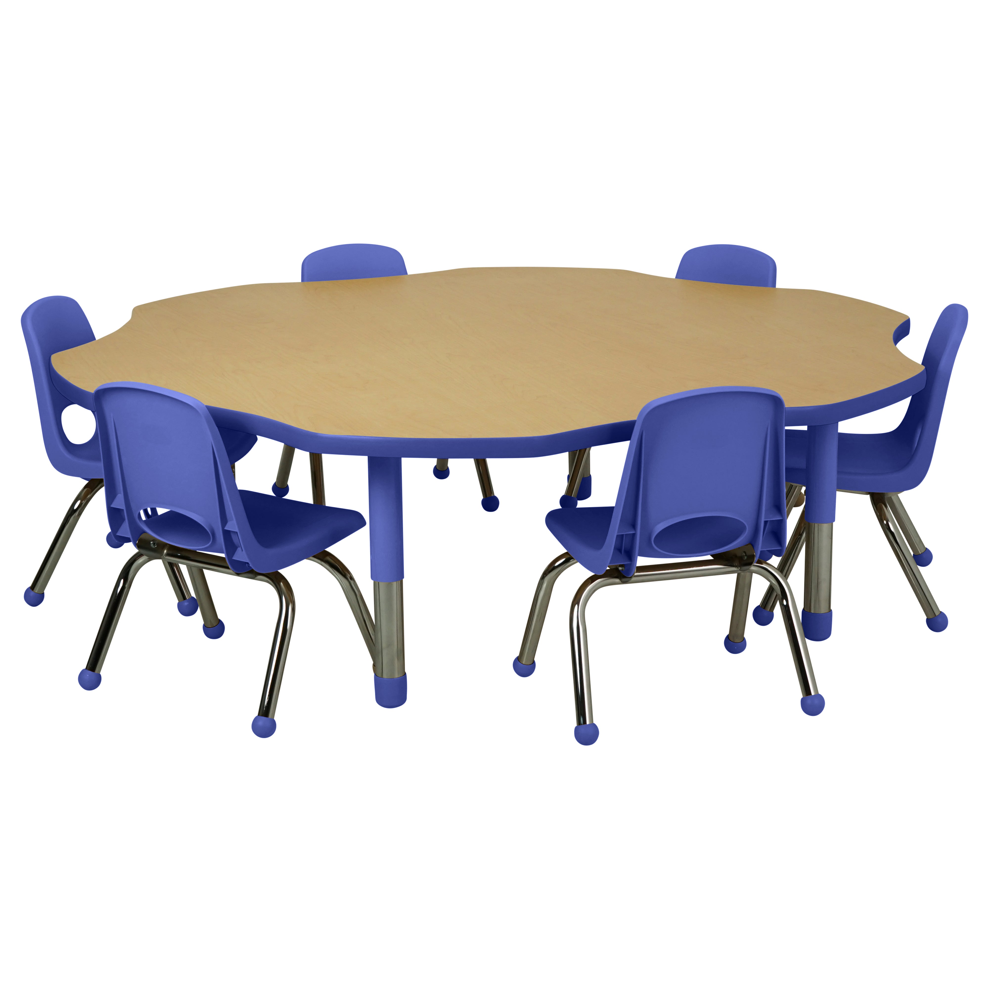 60" x 60" Flower T-Molding Activity Table with Adjustable Tiny Tot Legs - Maple/Blue