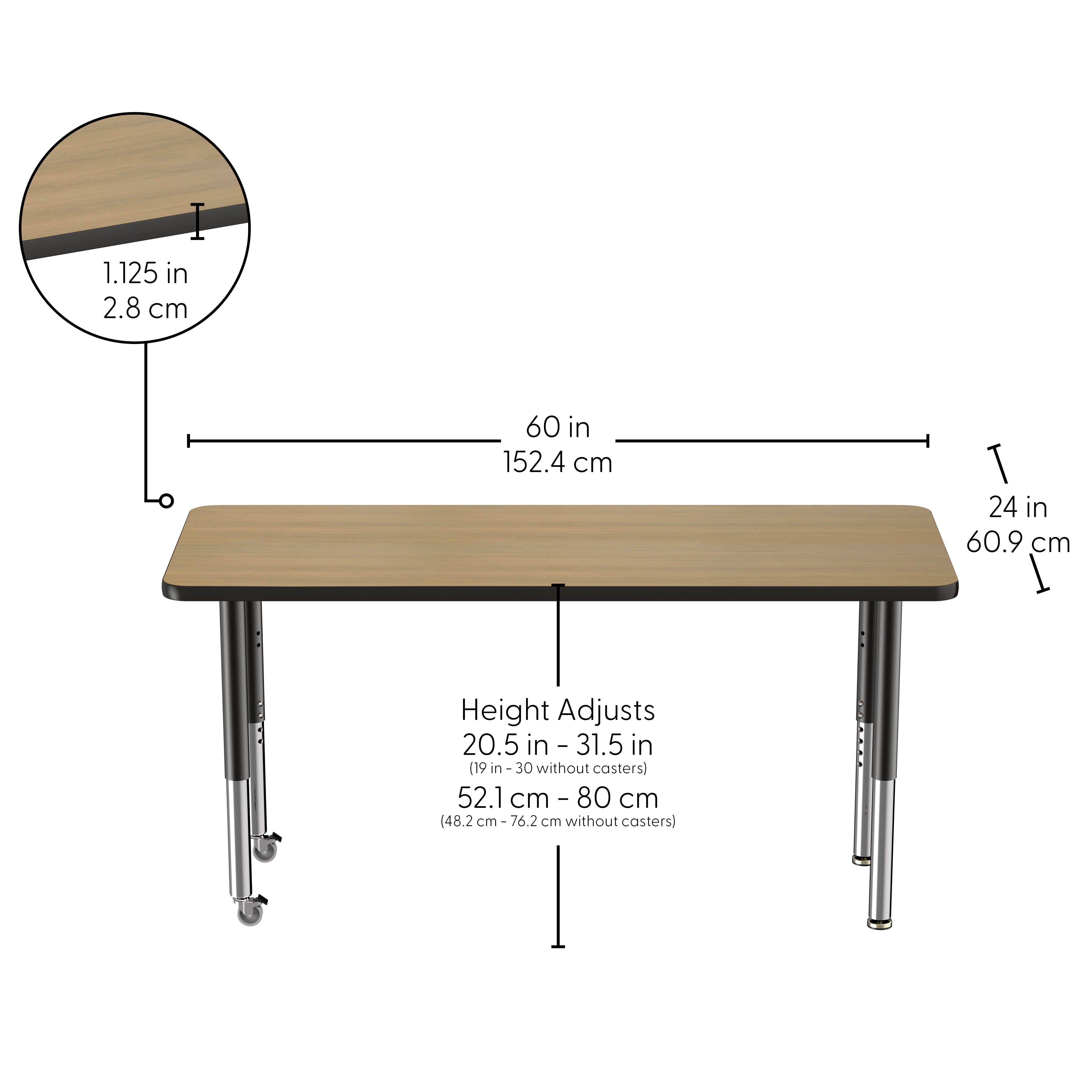 24" x 60" Rectangle Thermofused Activity Table with Adjustable Super Legs - Pasadena Oak/Black