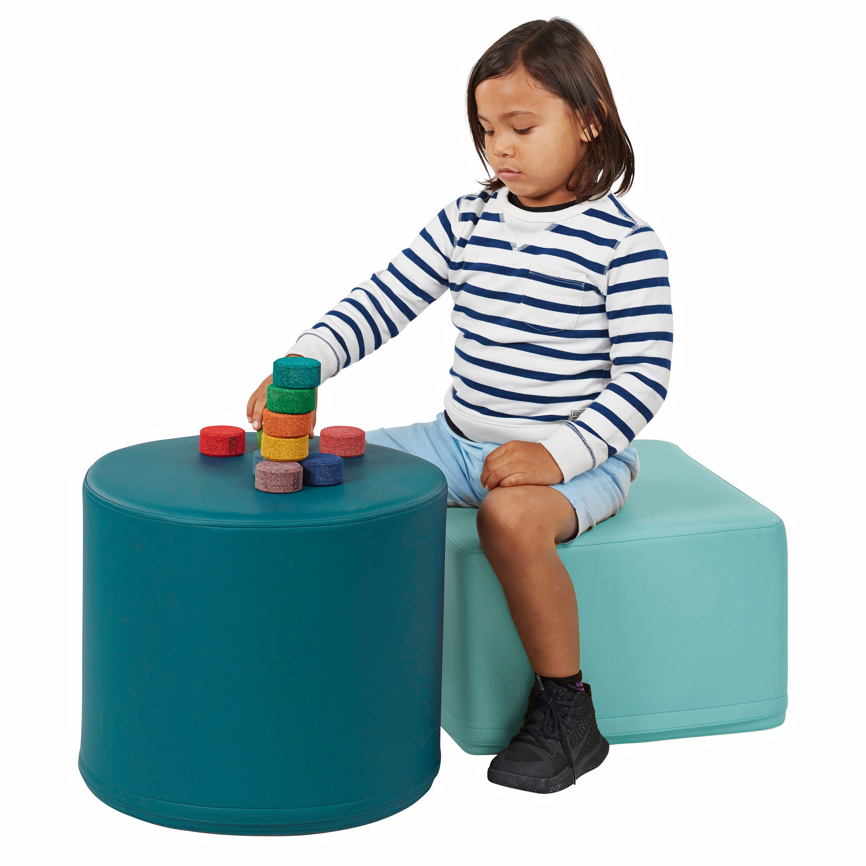SoftScape 18" Round Ottoman 16" Height, 2-Piece - Raspberry/Teal