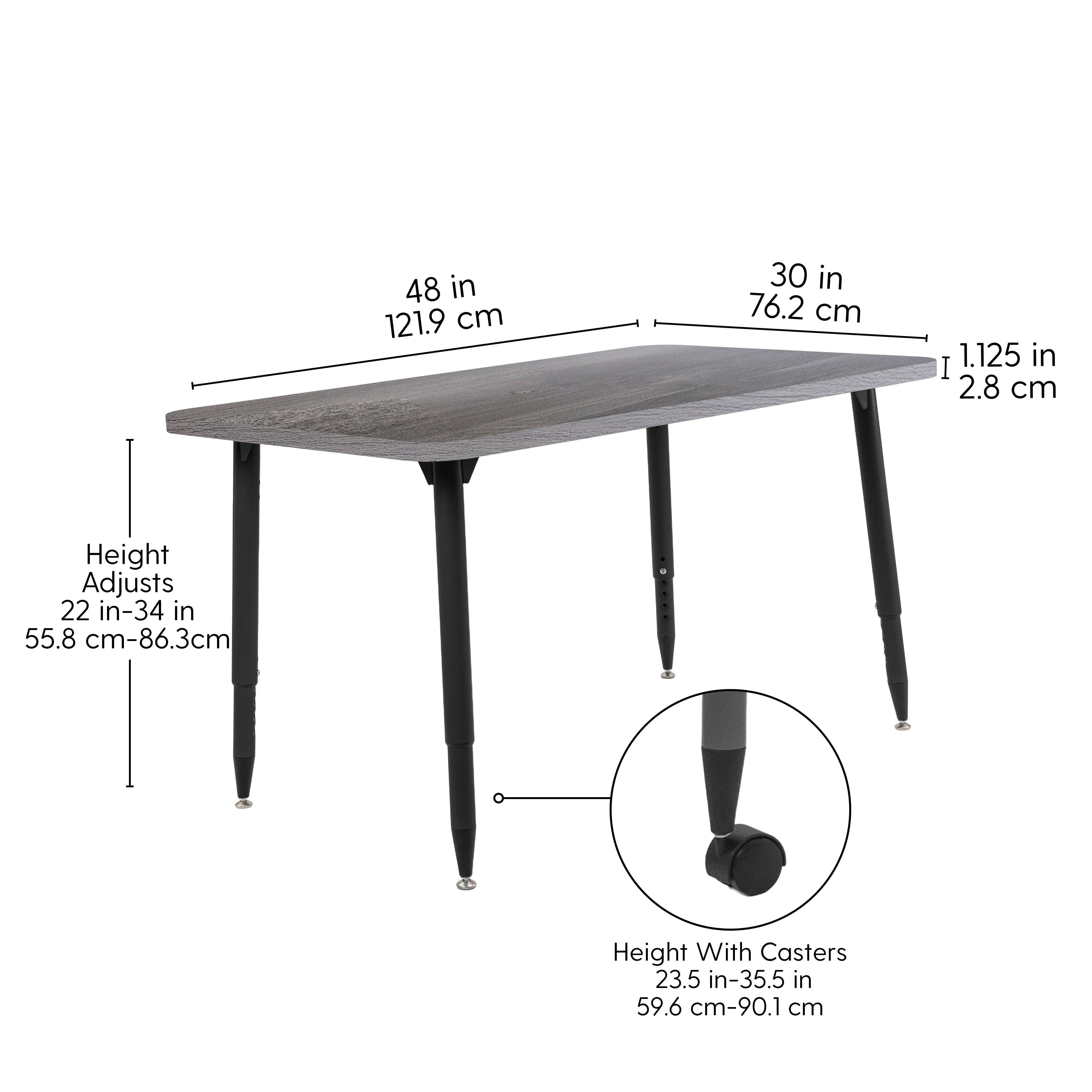 Adapte 30" x 48" Rectangle Woodgrain Activity Table with Adjustable Tapered Legs - Gray Wood/Black