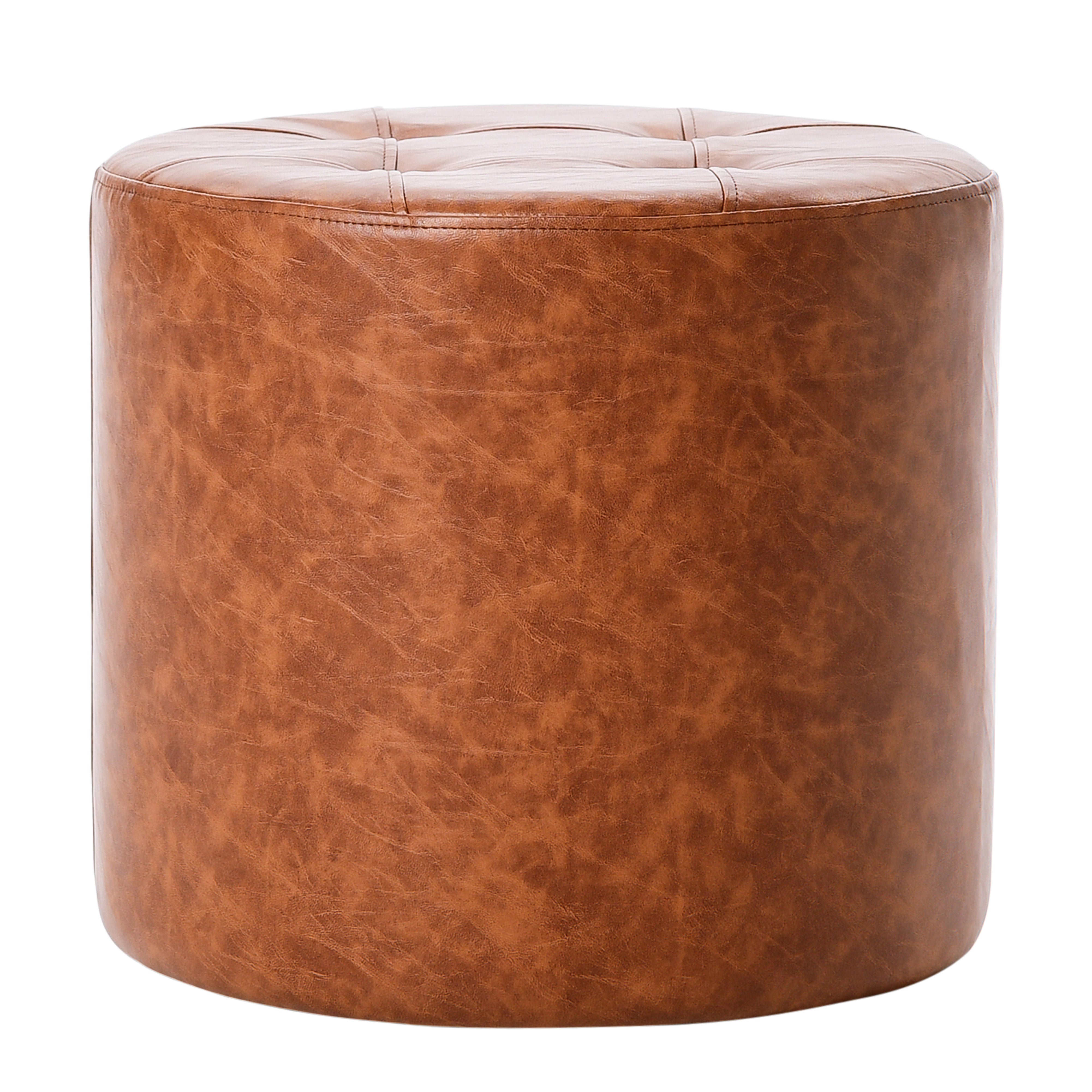 Rustic Tufted Round Ottoman 16" Height - Hazelnut