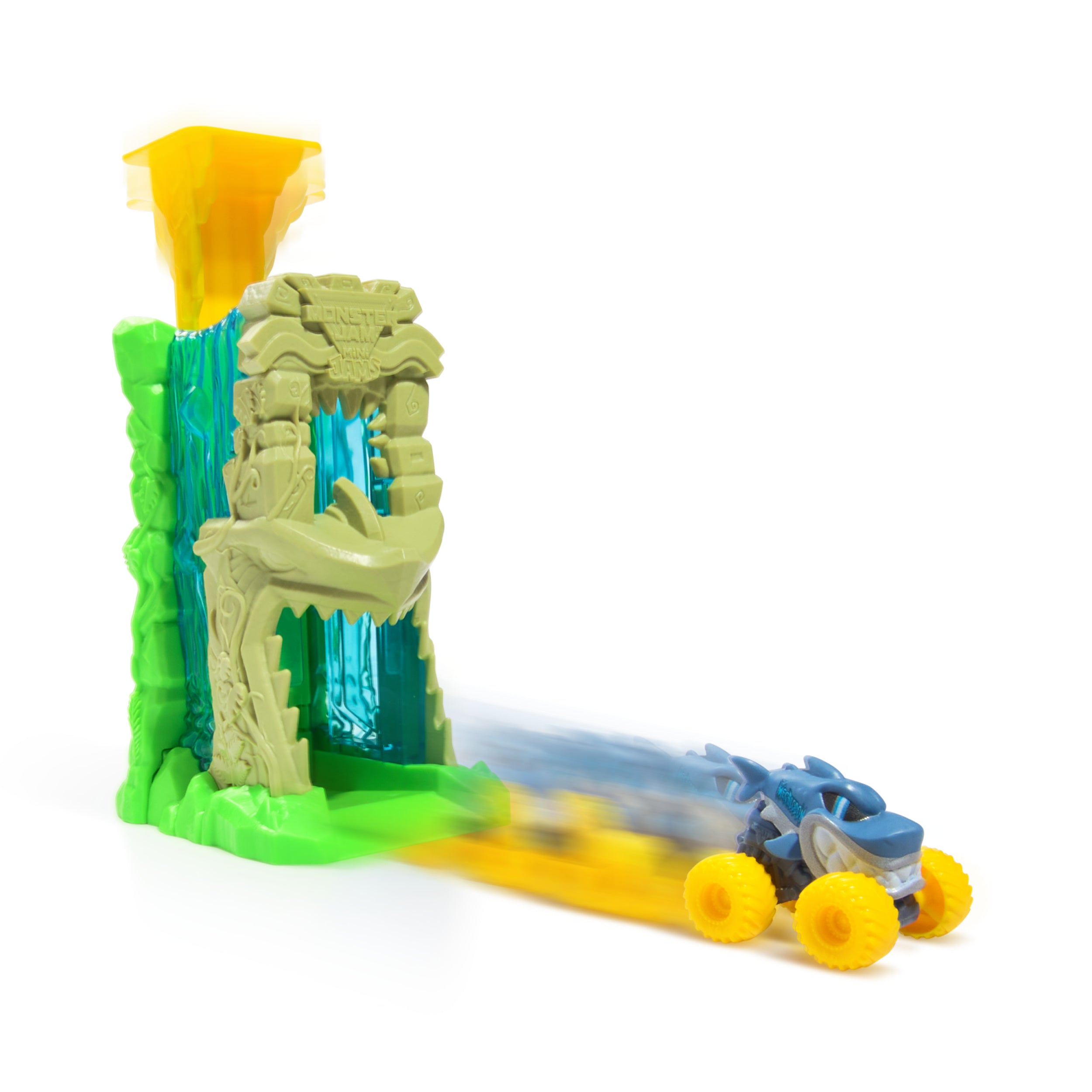 Monster Jam Mini Jams, Megalodon Jungle Blaster Launcher Playset, 2 Exclusive Die-Cast Monster Trucks & Accessory, Kids Toys for Boy and Girls Ages 3 and up
