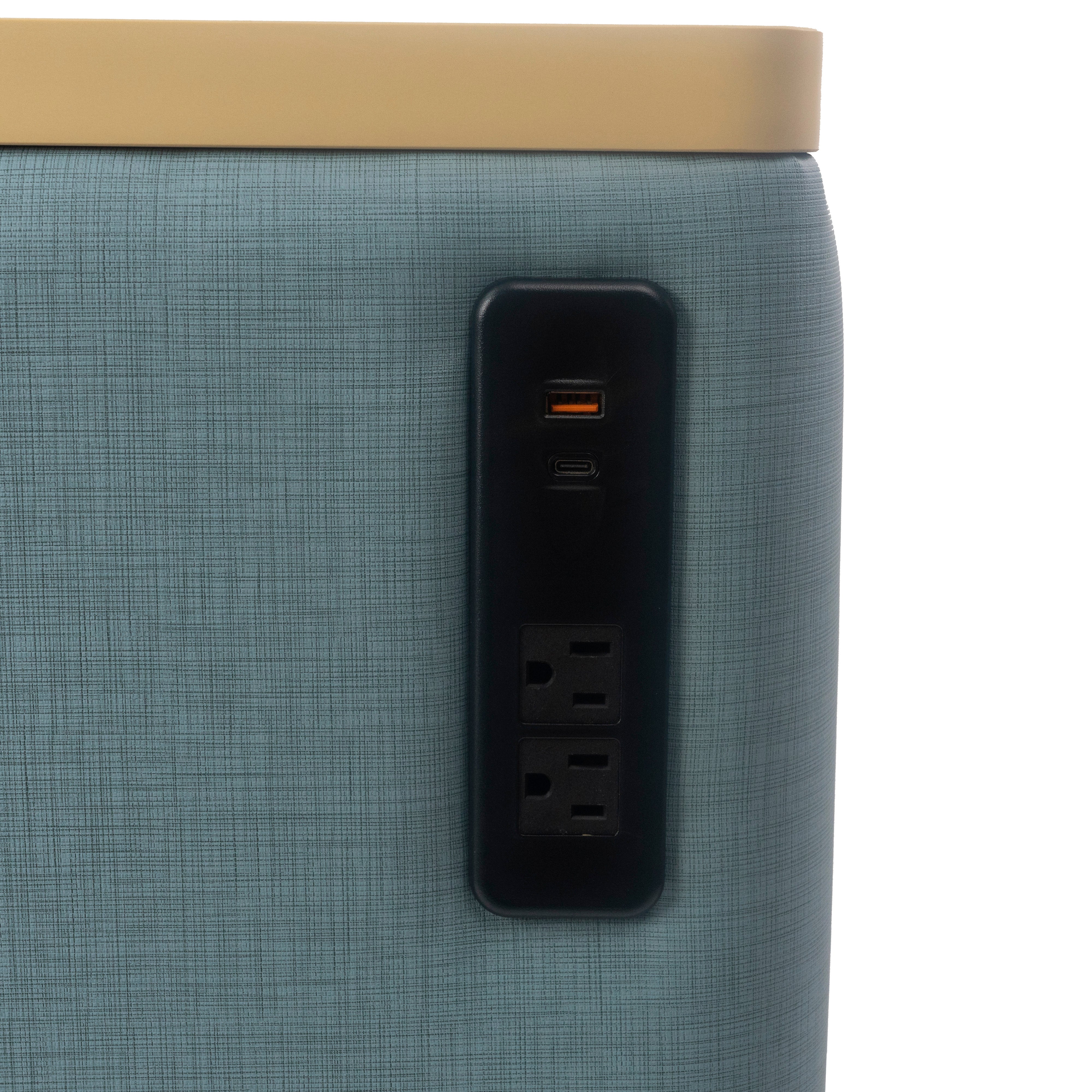 Pro Series Upholstered 18" x 18" Square Ottoman Table with Tech Panel 28" Height - Sky Blue Crosshatch/Maple