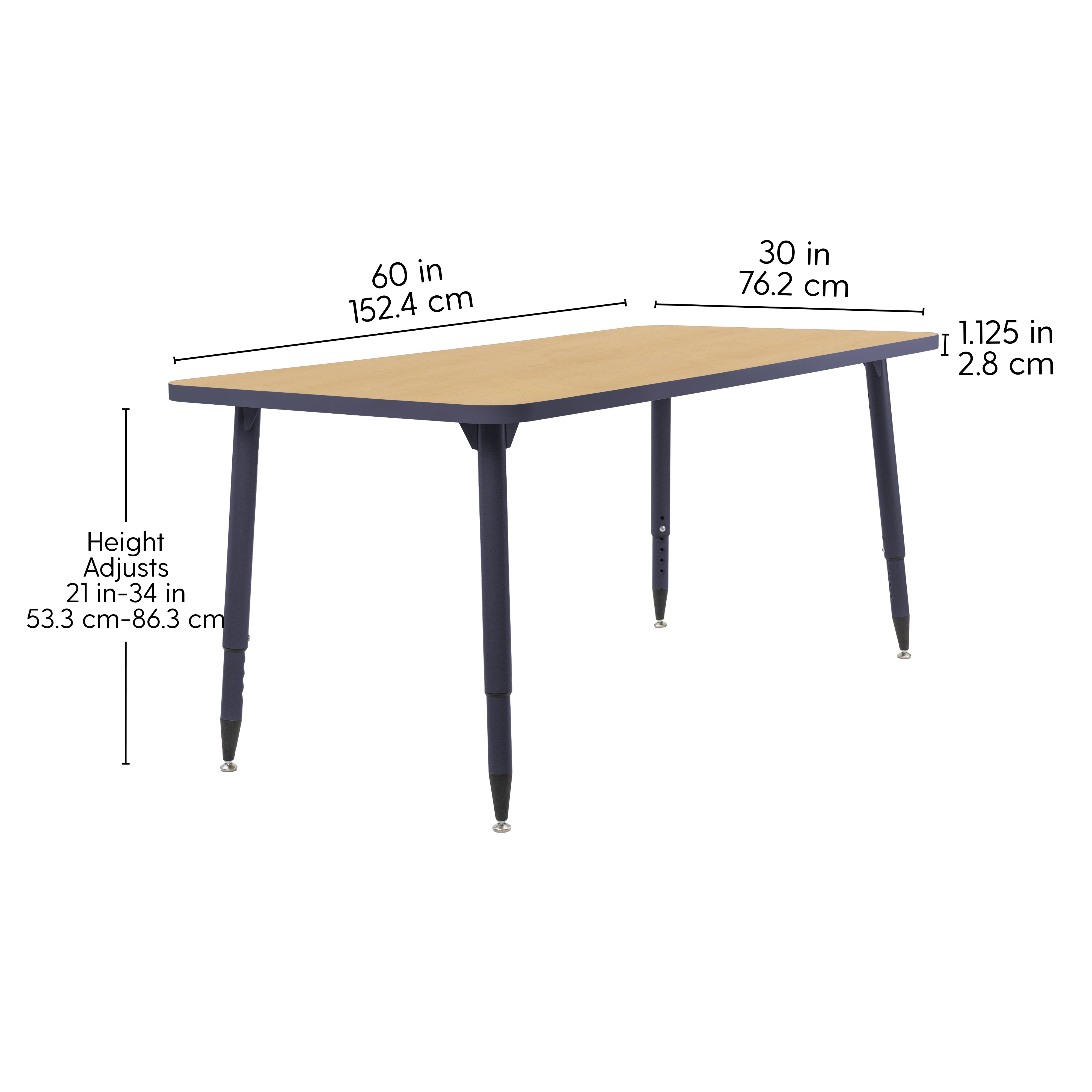 Adapte 30" x 60" Rectangle Thermofused Activity Table with Adjustable Tapered Legs - North Sea/Navy