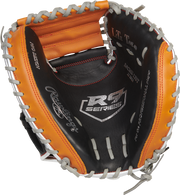 Rawlings R9 Baseball Contour Series Catchers Mitt 32-Inch Baseball Glove  - Right Hand Thrower - Black/Tan