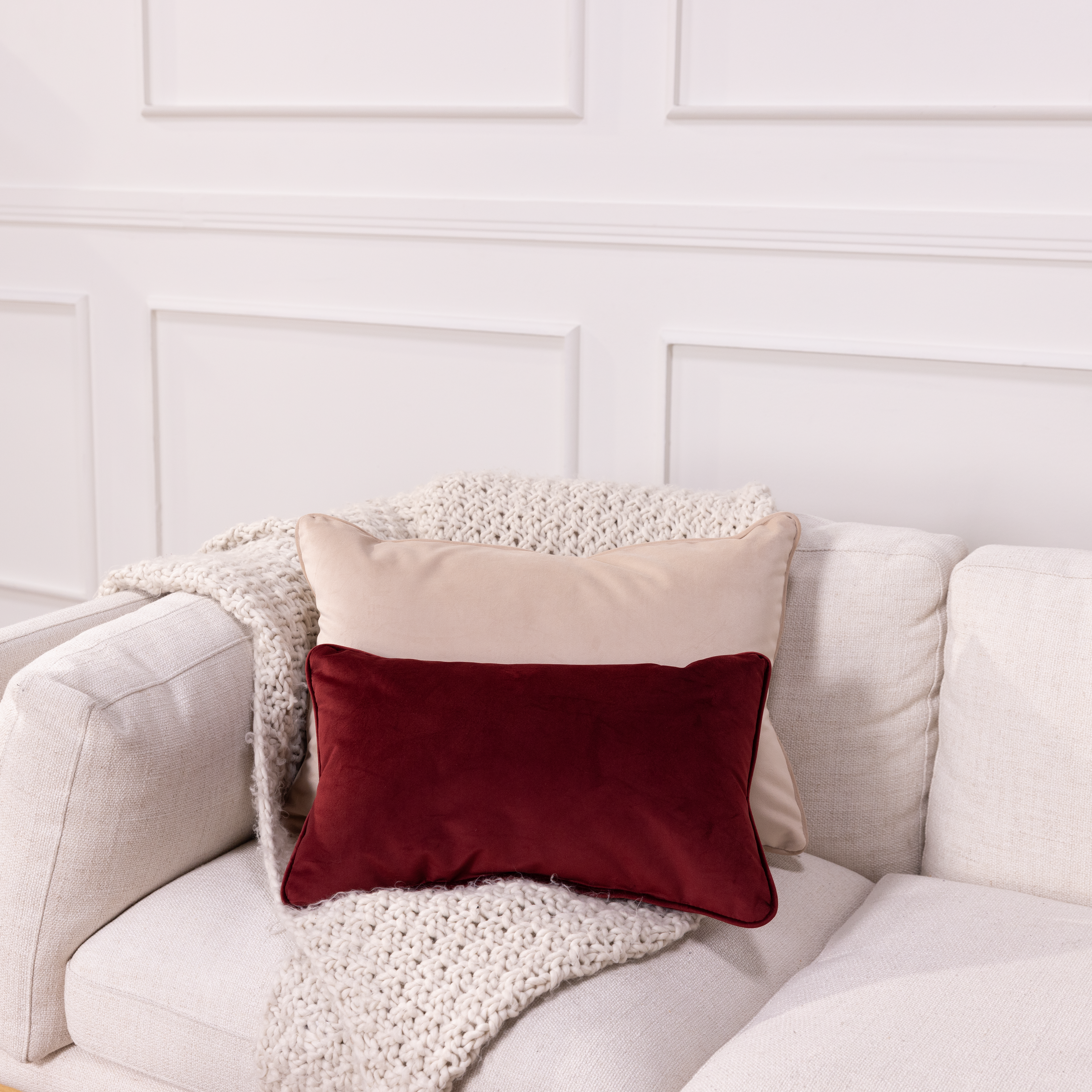 12" x 20" Rectangle Lumbar Microfiber Pillow with Piping, 2-Piece - Bordeaux
