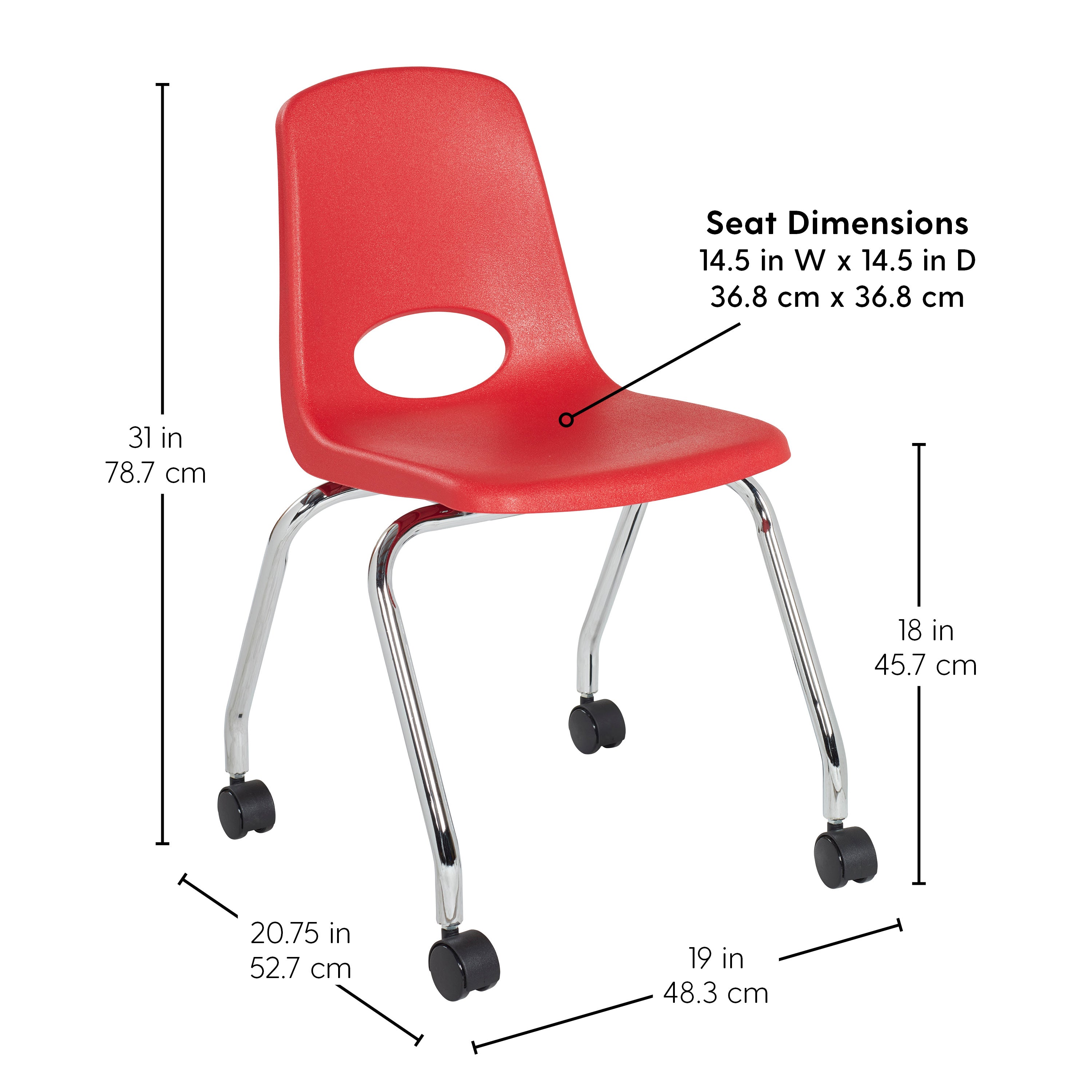18" Mobile Chair with Casters - Red