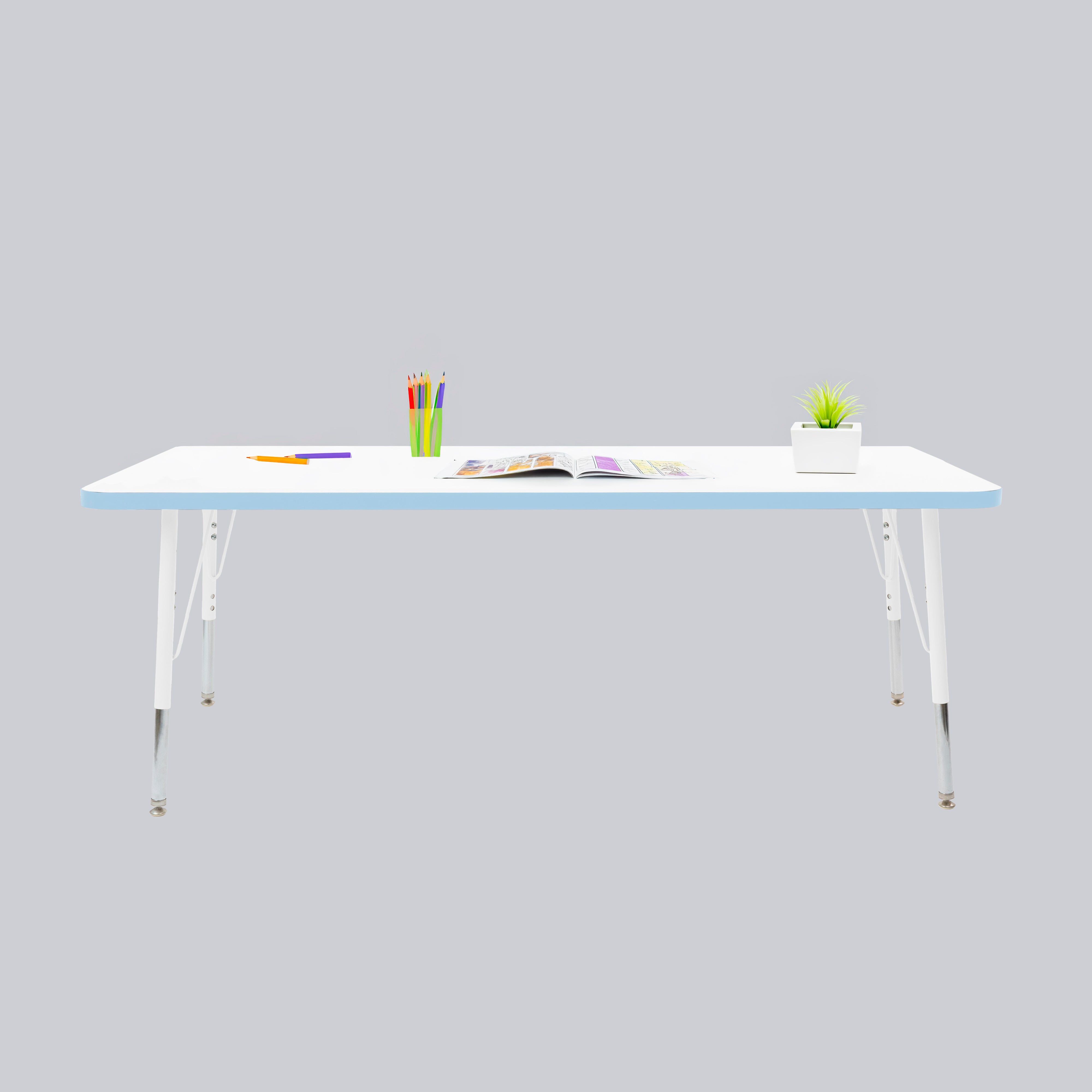 30" x 60" Rectangle Thermofused Activity Table with Adjustable Standard Swivel Glide Legs - White/Powder Blue/White