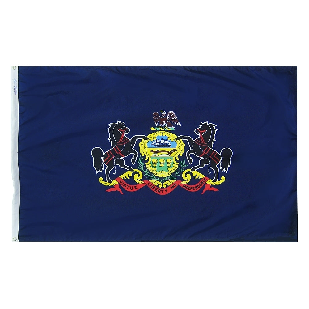 Pennsylvania State Flag 5x8 ft. Nylon SolarGuard Nyl-Glo 100% Made in USA to Official State Design Specifications.
