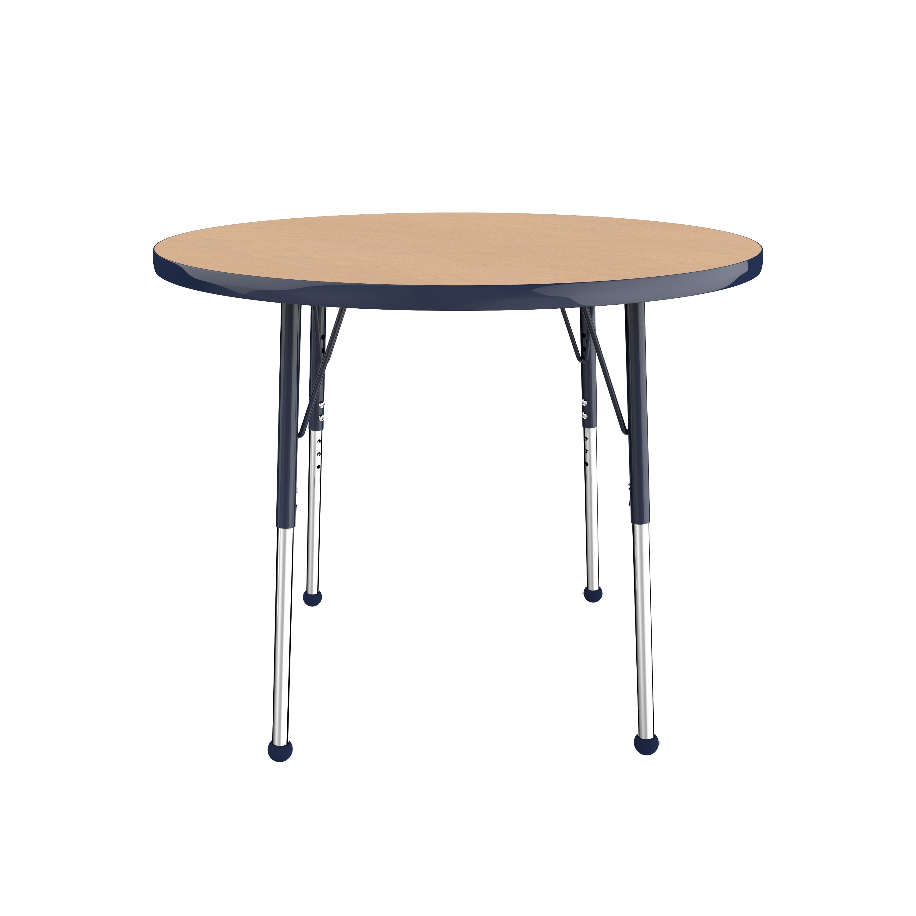 36" Round T-Molding Activity Table with Adjustable Standard Ball Glide Legs - Maple/Navy