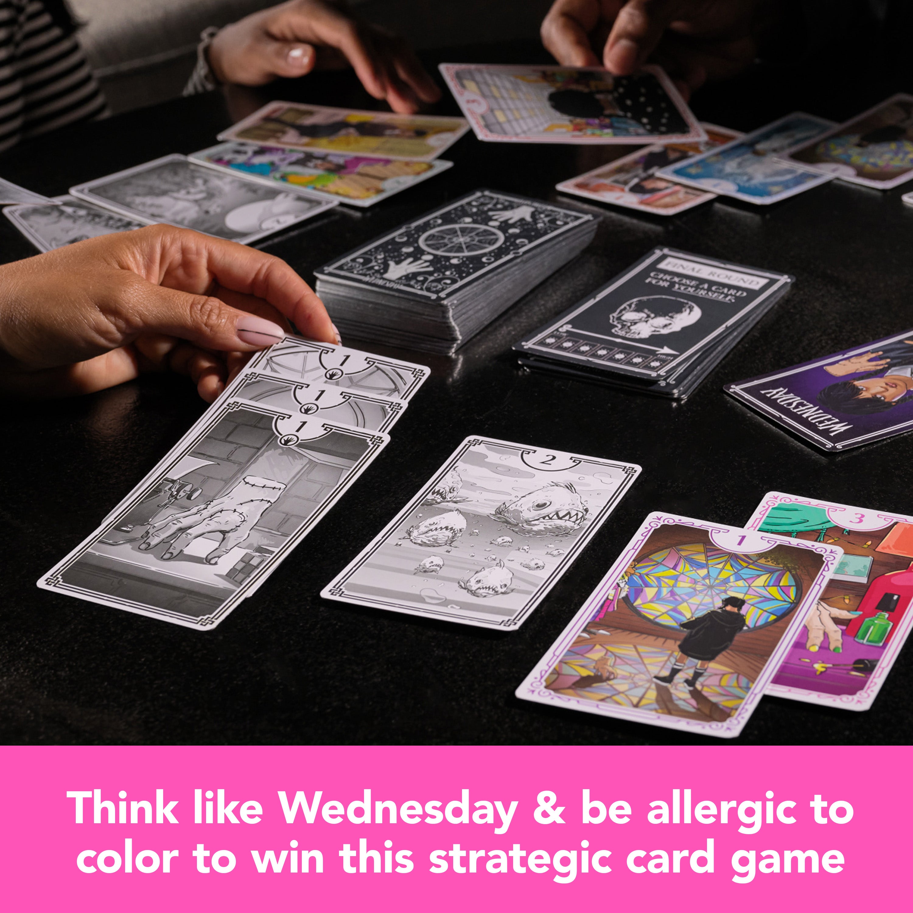 Spin Master Games, Wednesday Card Game, Premium Foil Cards From the Hit TV Series, Wednesday Collectibles, Goth Gifts, for Kids & Family, 3-10 Players, for Ages 10 & Up