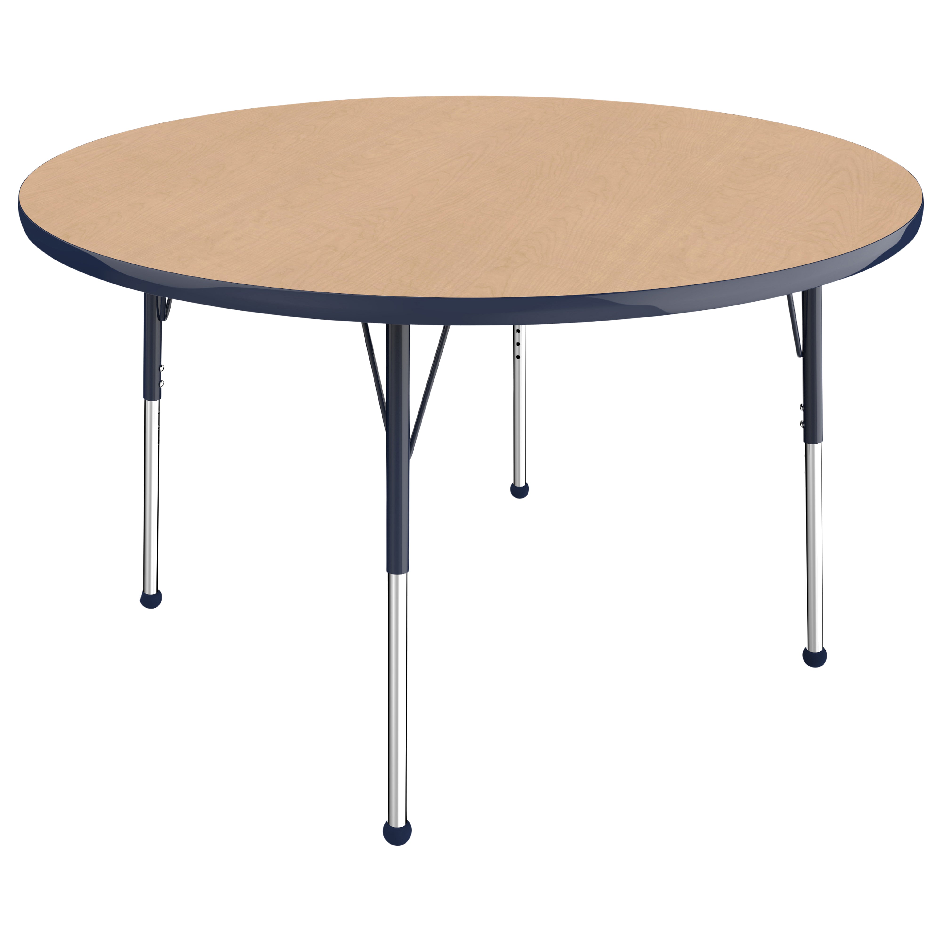 48" Round T-Molding Activity Table with Adjustable Standard Ball Glide Legs - Maple/Navy