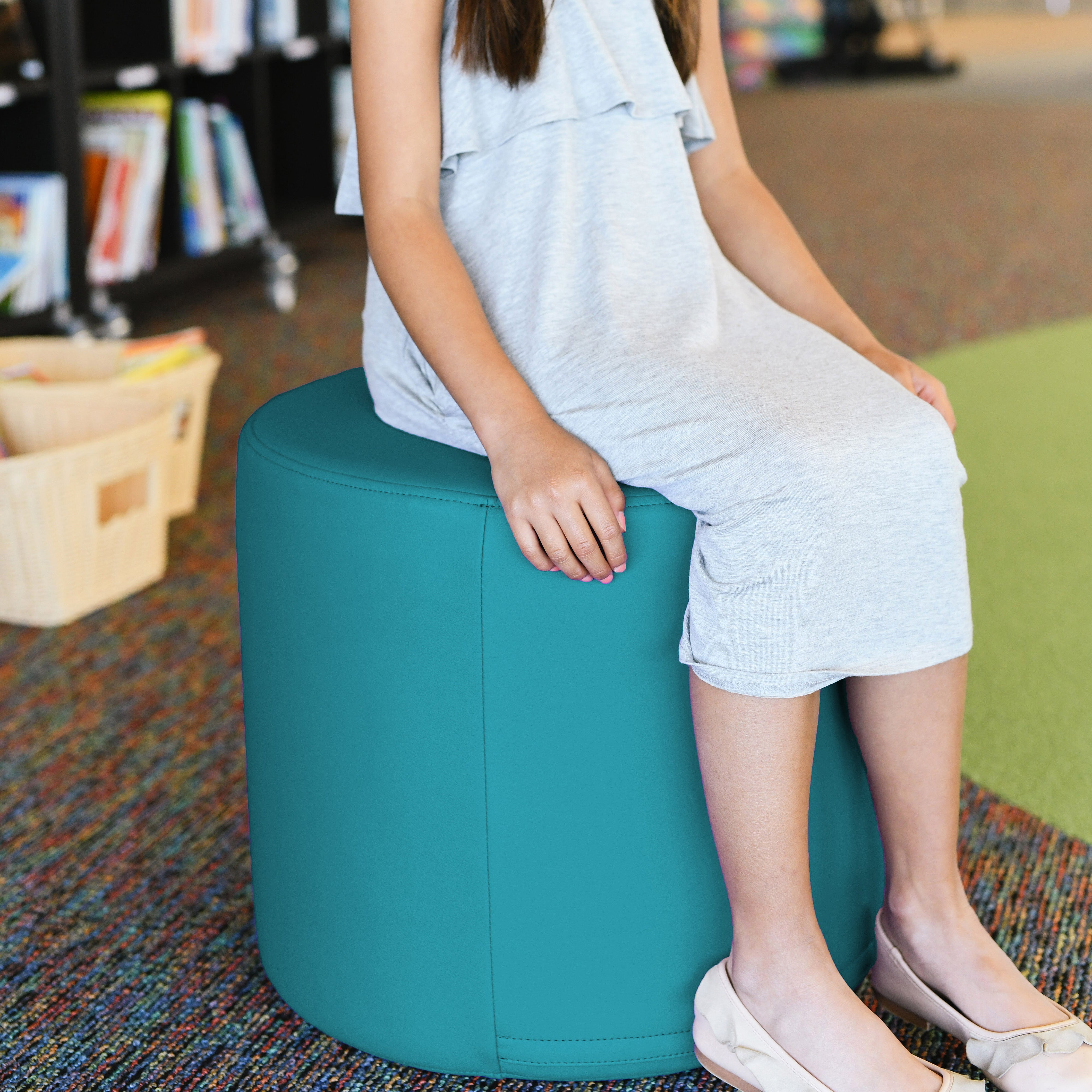 SoftScape 18" Round Ottoman 16" Height, 2-Piece - Raspberry/Teal