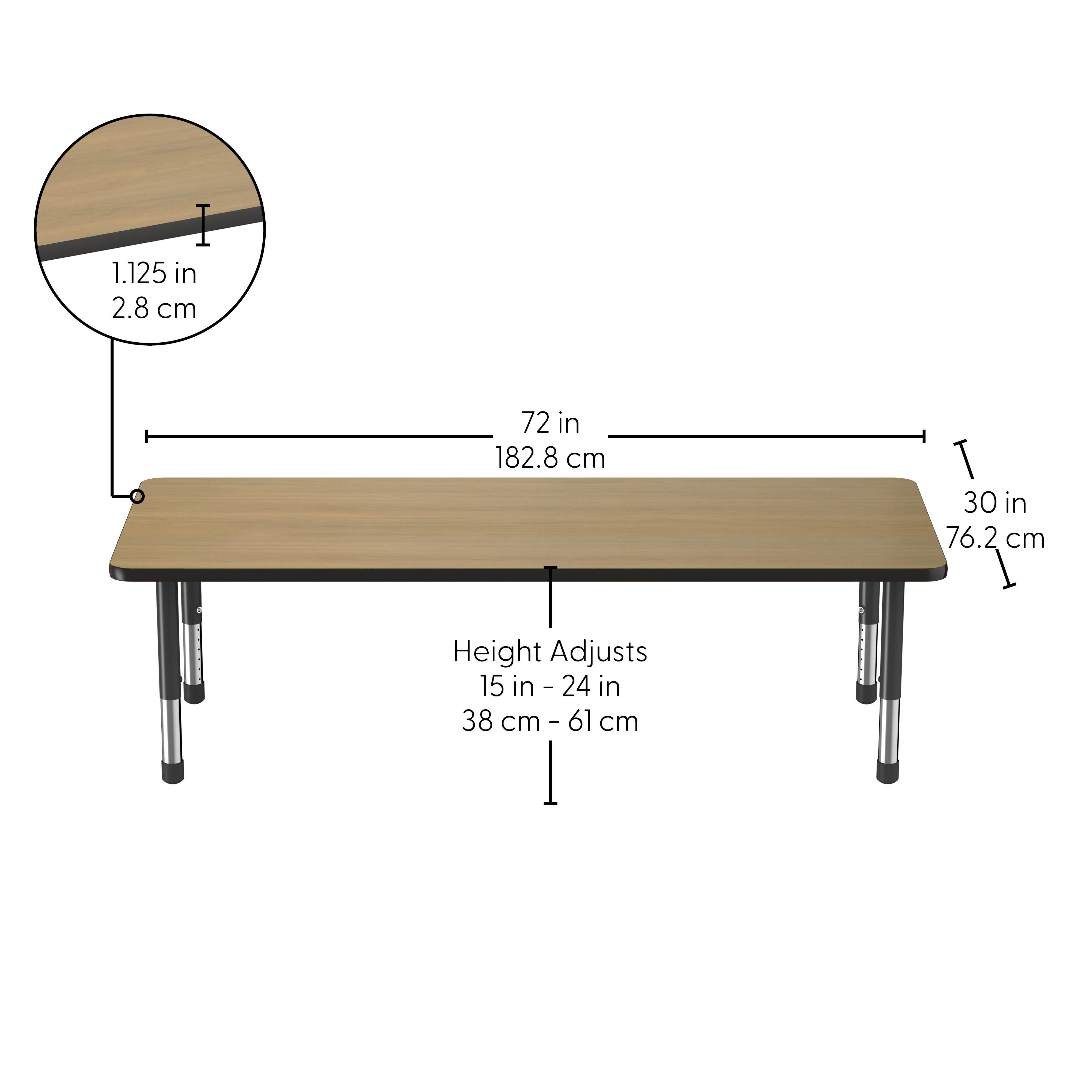 30" x 72" Rectangle Thermofused Activity Table with Adjustable Chunky Legs - Pasadena Oak/Black