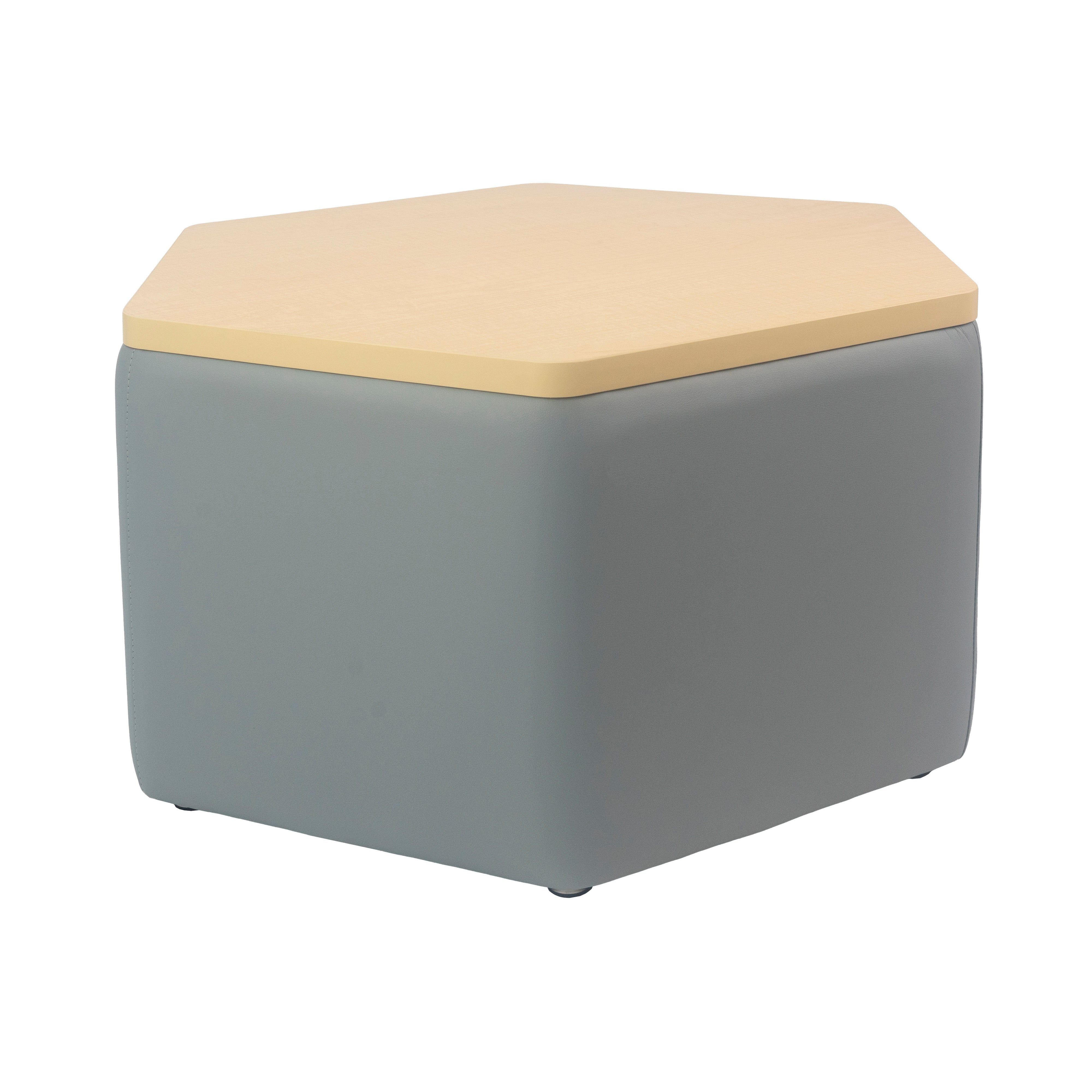 Pro Series Upholstered Hexagon Ottoman Table 18" Height - Gray/Maple