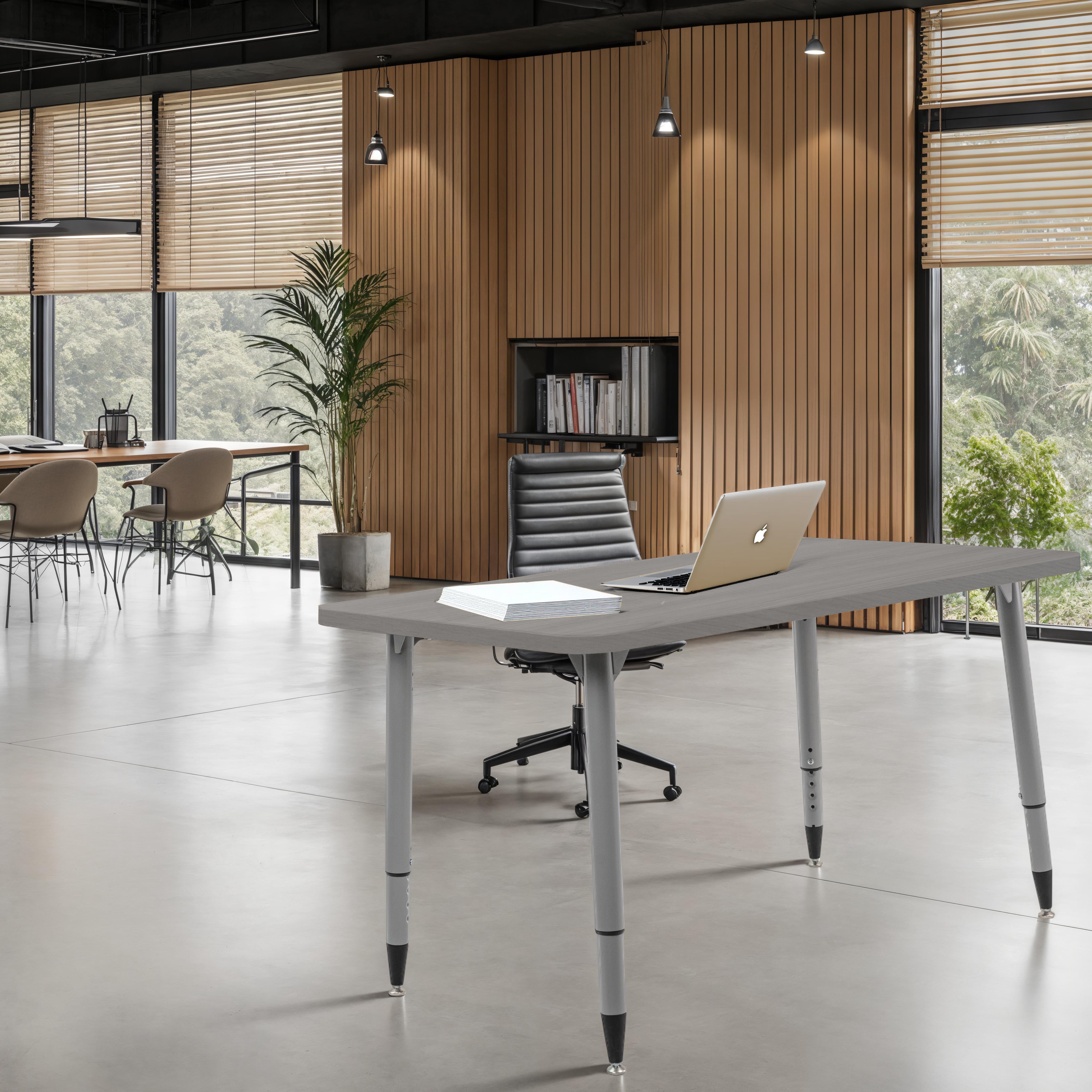 Adapte 30" x 48" Rectangle Woodgrain Activity Table with Adjustable Tapered Legs - Light Gray Wood/Silver