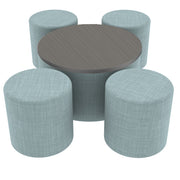 Pro Series 30" Round Ottoman Table with Round 18" H Seating, 5-Piece Set - Sky Blue Crosshatch/Cosmic Strandz