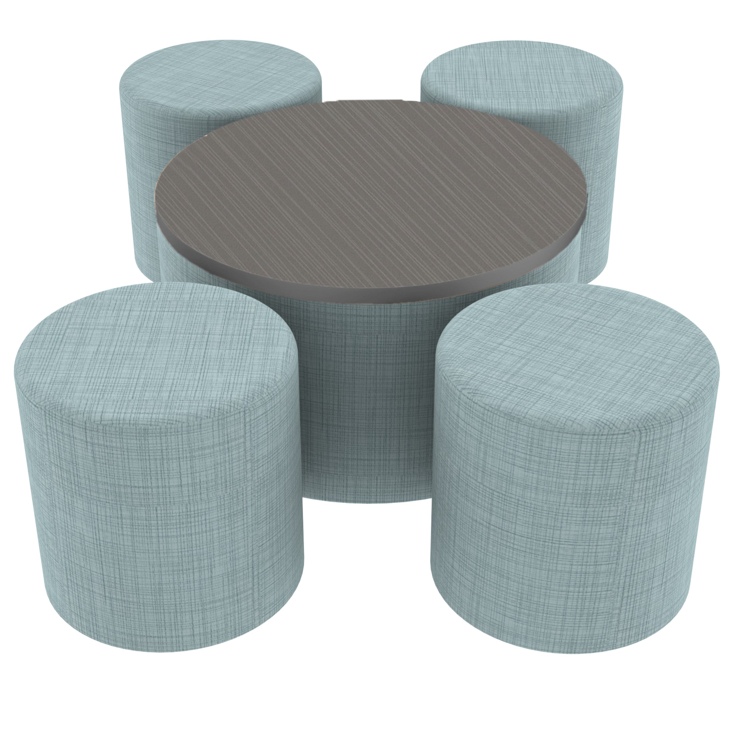 Pro Series 30" Round Ottoman Table with Round 18" H Seating, 5-Piece Set - Sky Blue Crosshatch/Cosmic Strandz
