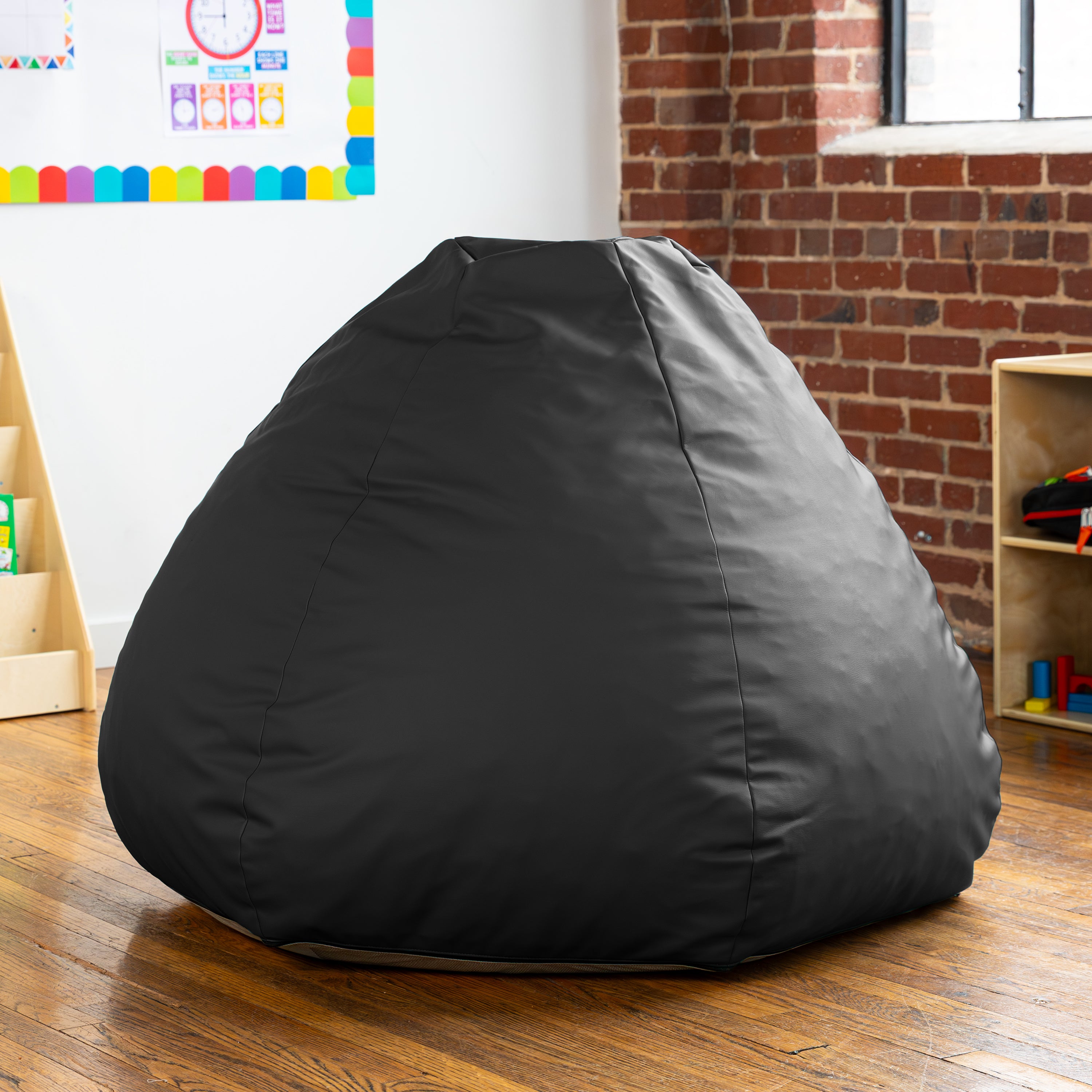 Jaxx Gumdrop Commercial Grade Bean Bag for Educational Environments, Large Size - Premium Vinyl - Black
